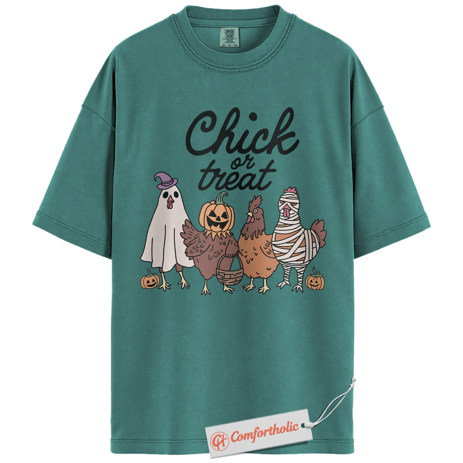 Chick or Treat Shirt, Funny Halloween Chicken T-Shirt, Farm Animal Costume Graphic Tee, Cute Fall Gift for Farmers, Halloween Comfort Colors Shirt - Image 13