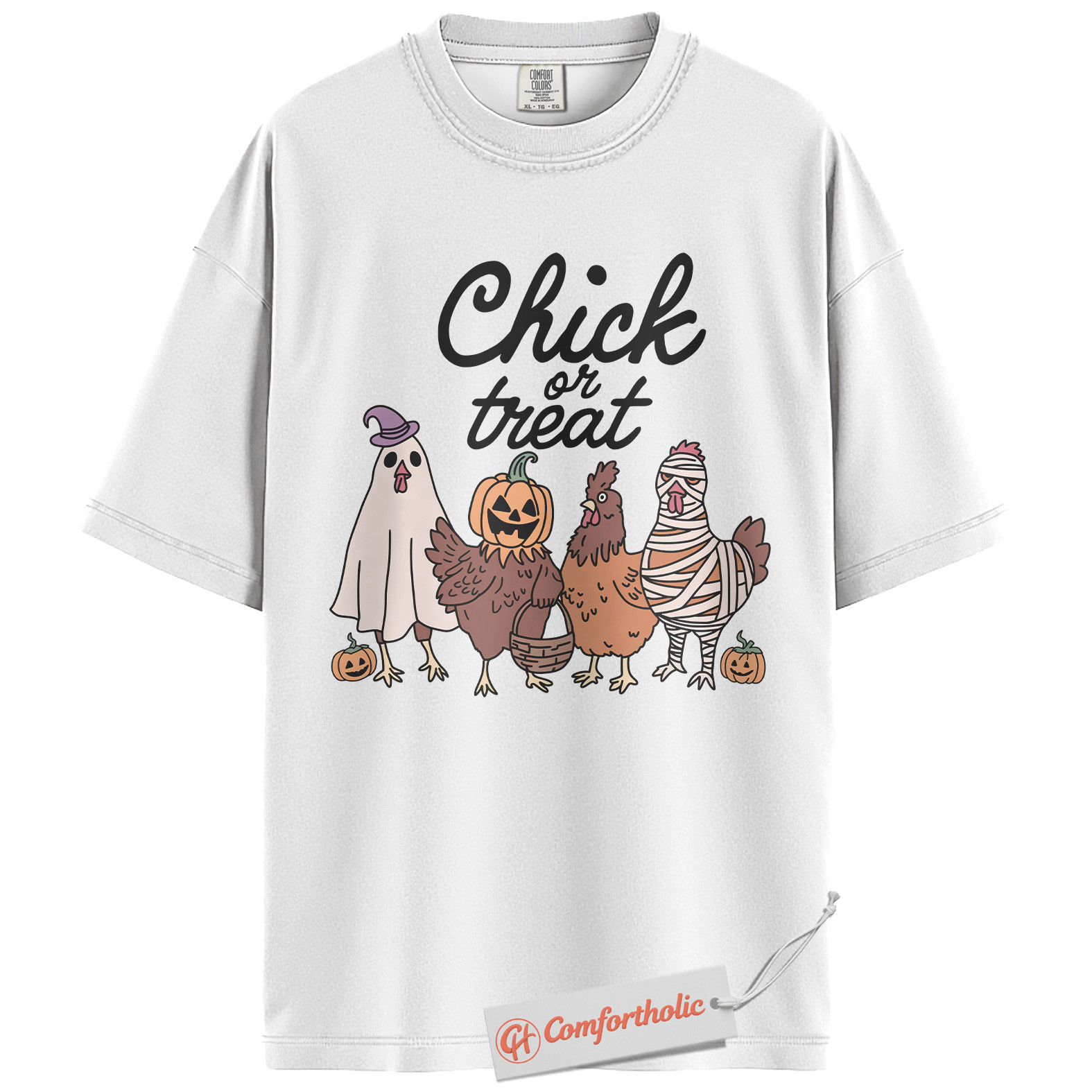 Chick or Treat Shirt, Funny Halloween Chicken T-Shirt, Farm Animal Costume Graphic Tee, Cute Fall Gift for Farmers, Halloween Comfort Colors Shirt - Image 2