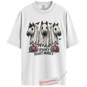 Alternative view of Spooky Night-Mares Shirt, Funny Halloween Horse T-Shirt, Pun Animal Costume Graphic Tee, Cute Fall Gift for Equestrian Lovers, Halloween Comfort Colors Shirt