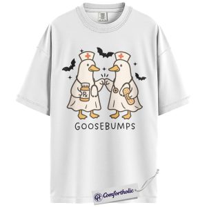 Alternative view of Goosebumps Nurse Shirt, Funny Halloween Goose T-Shirt, Cute Medical Humor Tee, Animal Lover Fall Gift, Halloween Comfort Colors Shirt