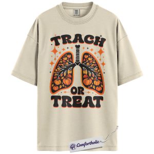 Alternative view of Trach or Treat Shirt, Funny Respiratory Therapist Halloween T-Shirt, Medical Lungs Graphic Tee, Nurse & Doctor Fall Gift, Pulmonology Comfort Colors Shirt