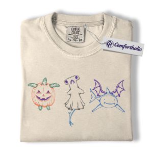 Halloween Sea Animal Shirt, Cute Pumpkin Turtle Ghost Shark Bat T-Shirt, Funny Ocean Creatures Tee, Spooky Fall Graphic Comfort Colors Shirt