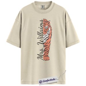 Personalized Name Mrs. Tiger Shirt, Custom Teacher T-Shirt, School Spirit Tee, Animal Print Graphic Top, Back to School Gift, Educator Comfort Colors Shirt