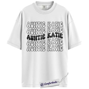 Alternative view of Personalized Auntie Shirt, Custom Name Retro Aunt T-Shirt, Cute Family Women’s Tee, Gift for Aunts, Vintage Auntie Comfort Colors Shirt