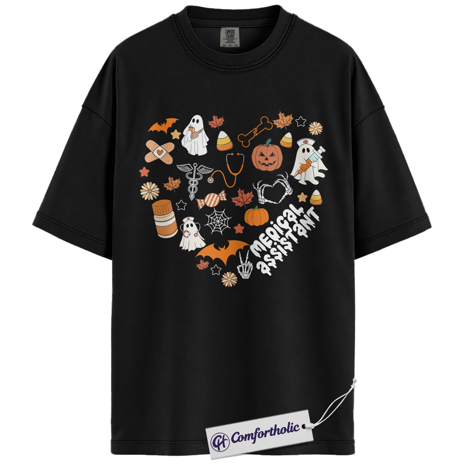Halloween Medical Assistant Shirt, Cute Ghost Pumpkin MA T-Shirt, Spooky Healthcare Worker Graphic Tee, Funny Halloween Comfort Colors Shirt