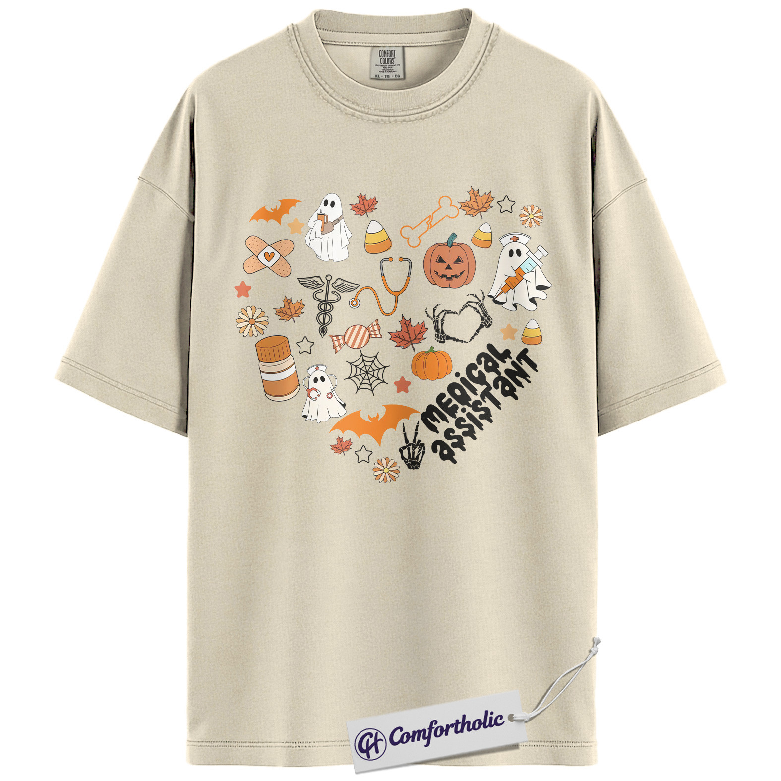 Halloween Medical Assistant Shirt, Cute Ghost Pumpkin MA T-Shirt, Spooky Healthcare Worker Graphic Tee, Funny Halloween Comfort Colors Shirt - Image 4