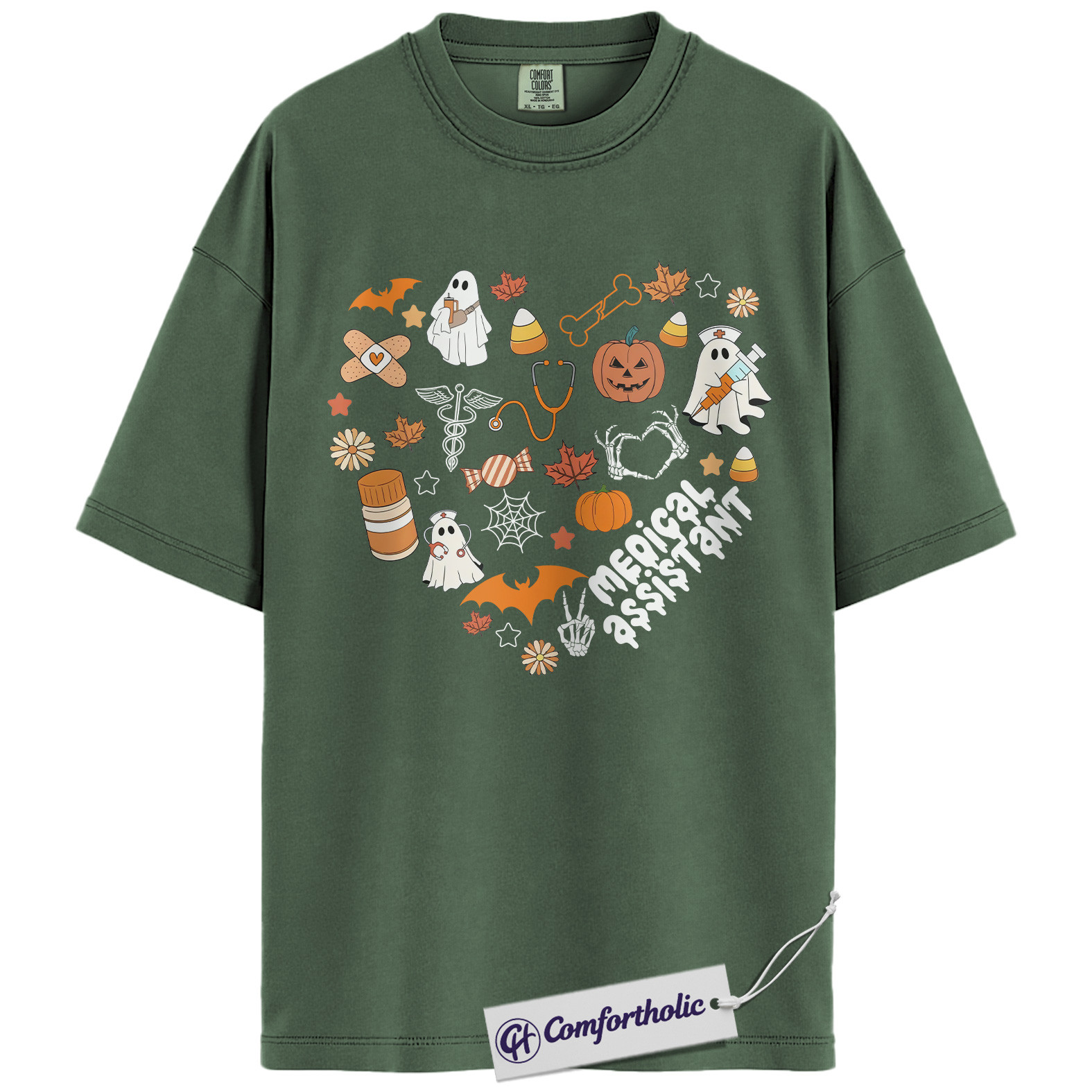 Halloween Medical Assistant Shirt, Cute Ghost Pumpkin MA T-Shirt, Spooky Healthcare Worker Graphic Tee, Funny Halloween Comfort Colors Shirt - Image 5