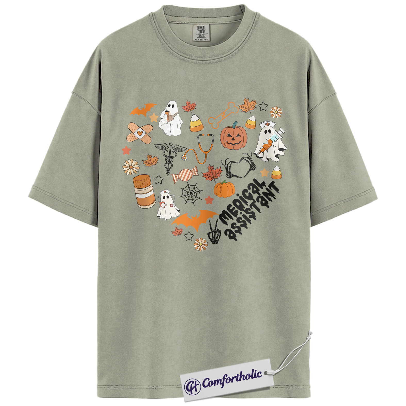 Halloween Medical Assistant Shirt, Cute Ghost Pumpkin MA T-Shirt, Spooky Healthcare Worker Graphic Tee, Funny Halloween Comfort Colors Shirt - Image 6