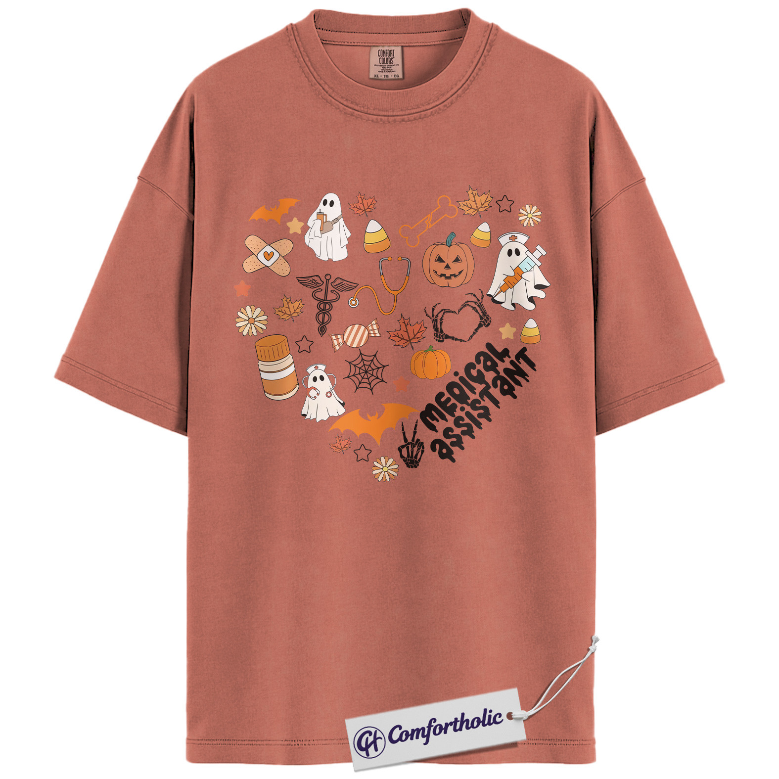 Halloween Medical Assistant Shirt, Cute Ghost Pumpkin MA T-Shirt, Spooky Healthcare Worker Graphic Tee, Funny Halloween Comfort Colors Shirt - Image 7