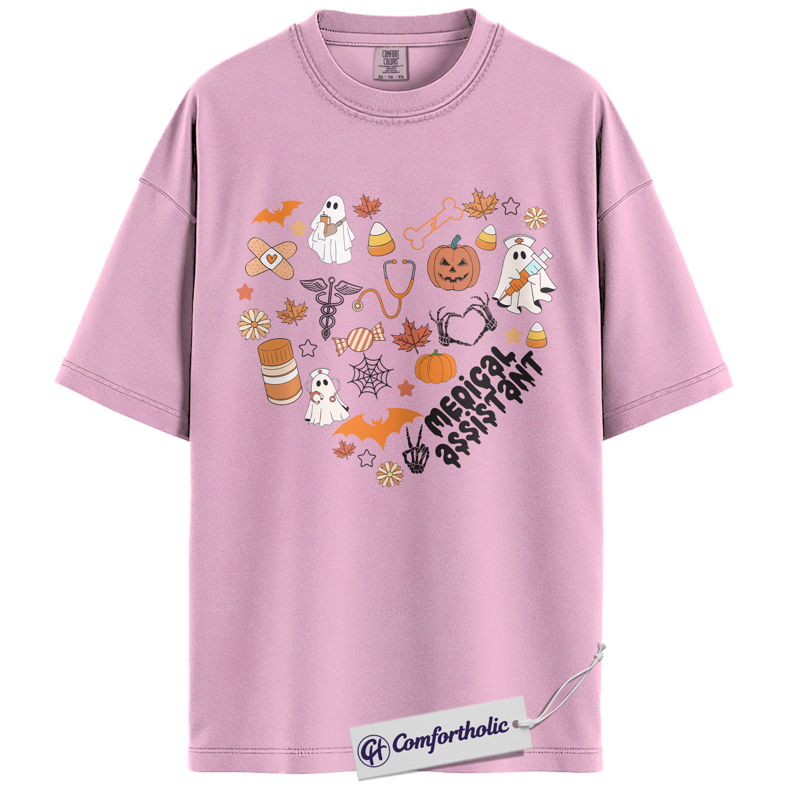 Halloween Medical Assistant Shirt, Cute Ghost Pumpkin MA T-Shirt, Spooky Healthcare Worker Graphic Tee, Funny Halloween Comfort Colors Shirt - Image 8