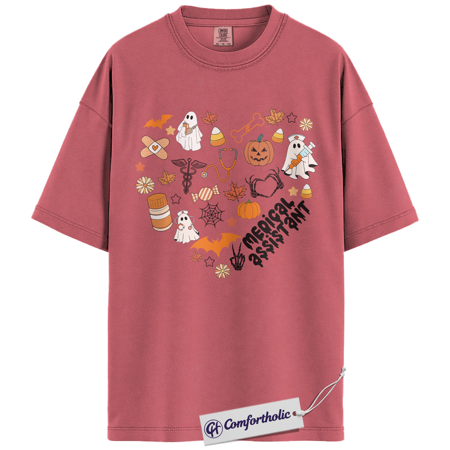 Halloween Medical Assistant Shirt, Cute Ghost Pumpkin MA T-Shirt, Spooky Healthcare Worker Graphic Tee, Funny Halloween Comfort Colors Shirt - Image 9