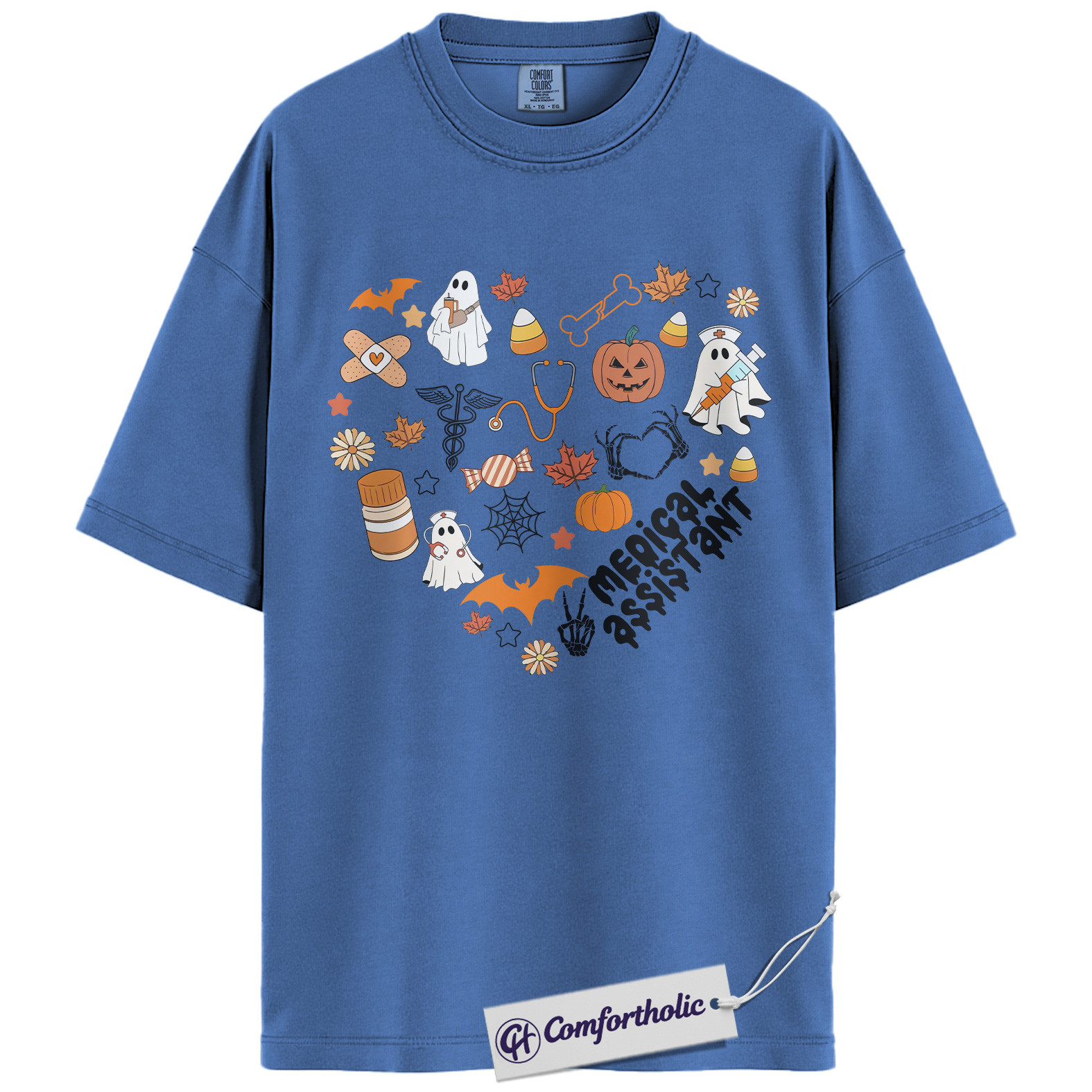 Halloween Medical Assistant Shirt, Cute Ghost Pumpkin MA T-Shirt, Spooky Healthcare Worker Graphic Tee, Funny Halloween Comfort Colors Shirt - Image 12