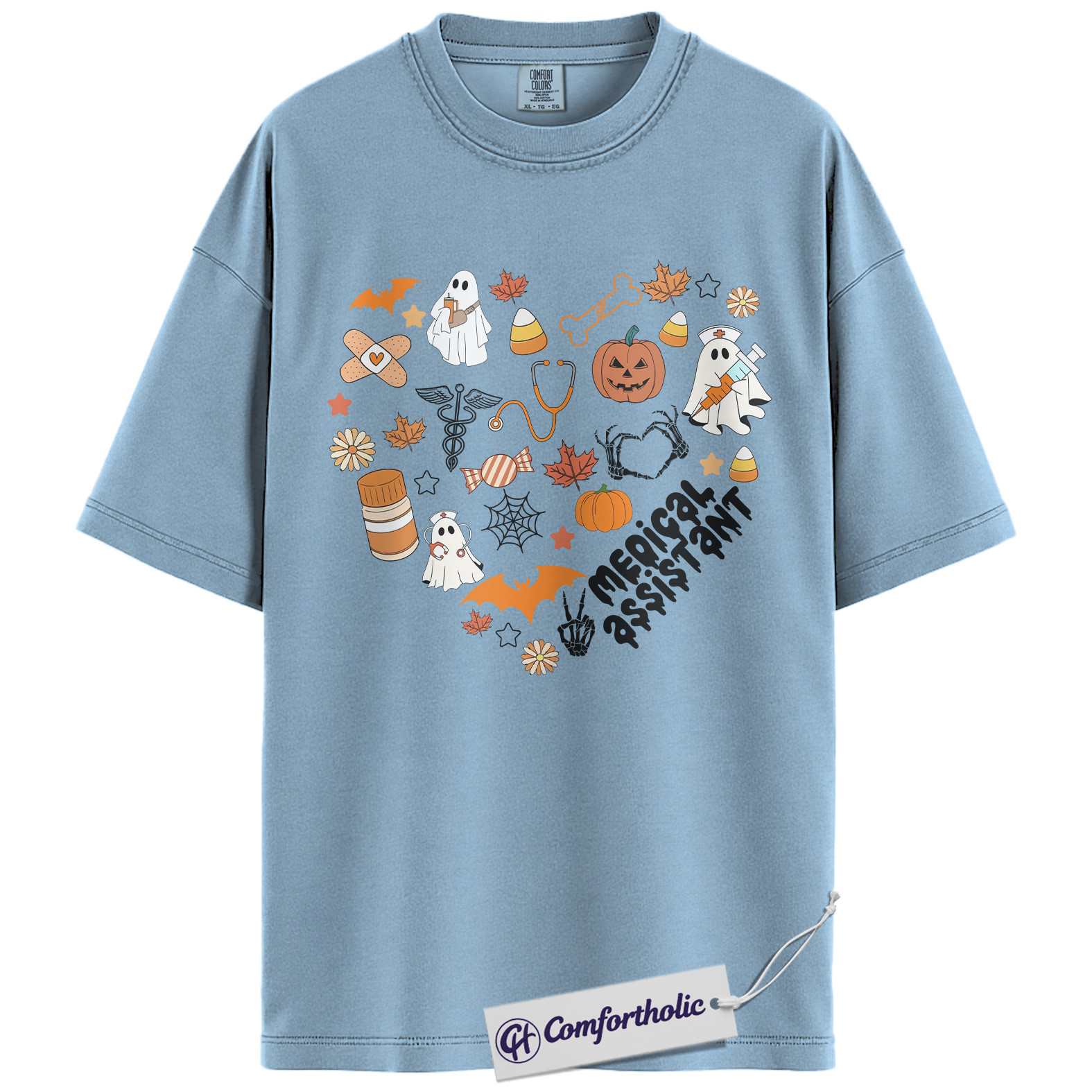 Halloween Medical Assistant Shirt, Cute Ghost Pumpkin MA T-Shirt, Spooky Healthcare Worker Graphic Tee, Funny Halloween Comfort Colors Shirt - Image 14