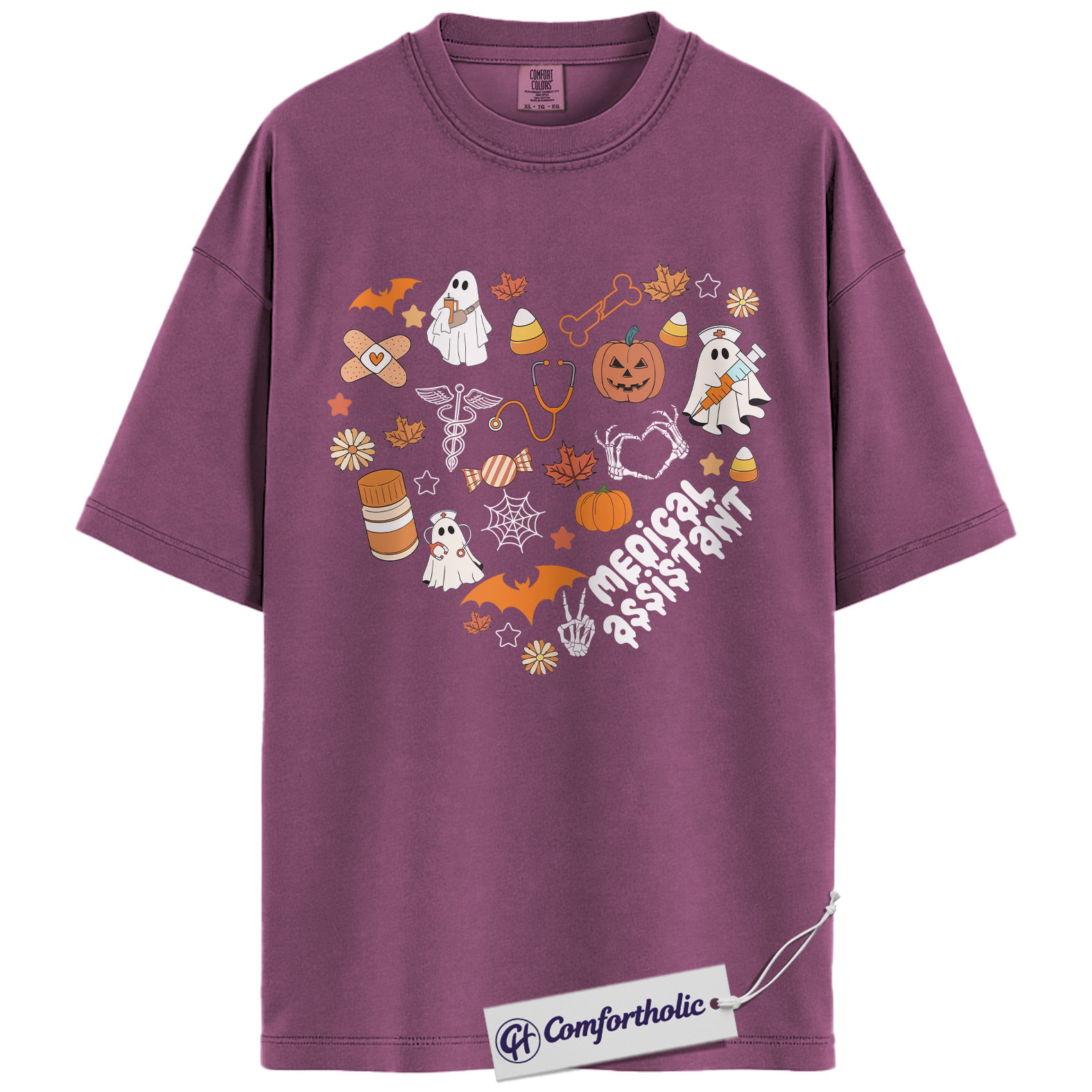 Halloween Medical Assistant Shirt, Cute Ghost Pumpkin MA T-Shirt, Spooky Healthcare Worker Graphic Tee, Funny Halloween Comfort Colors Shirt - Image 15