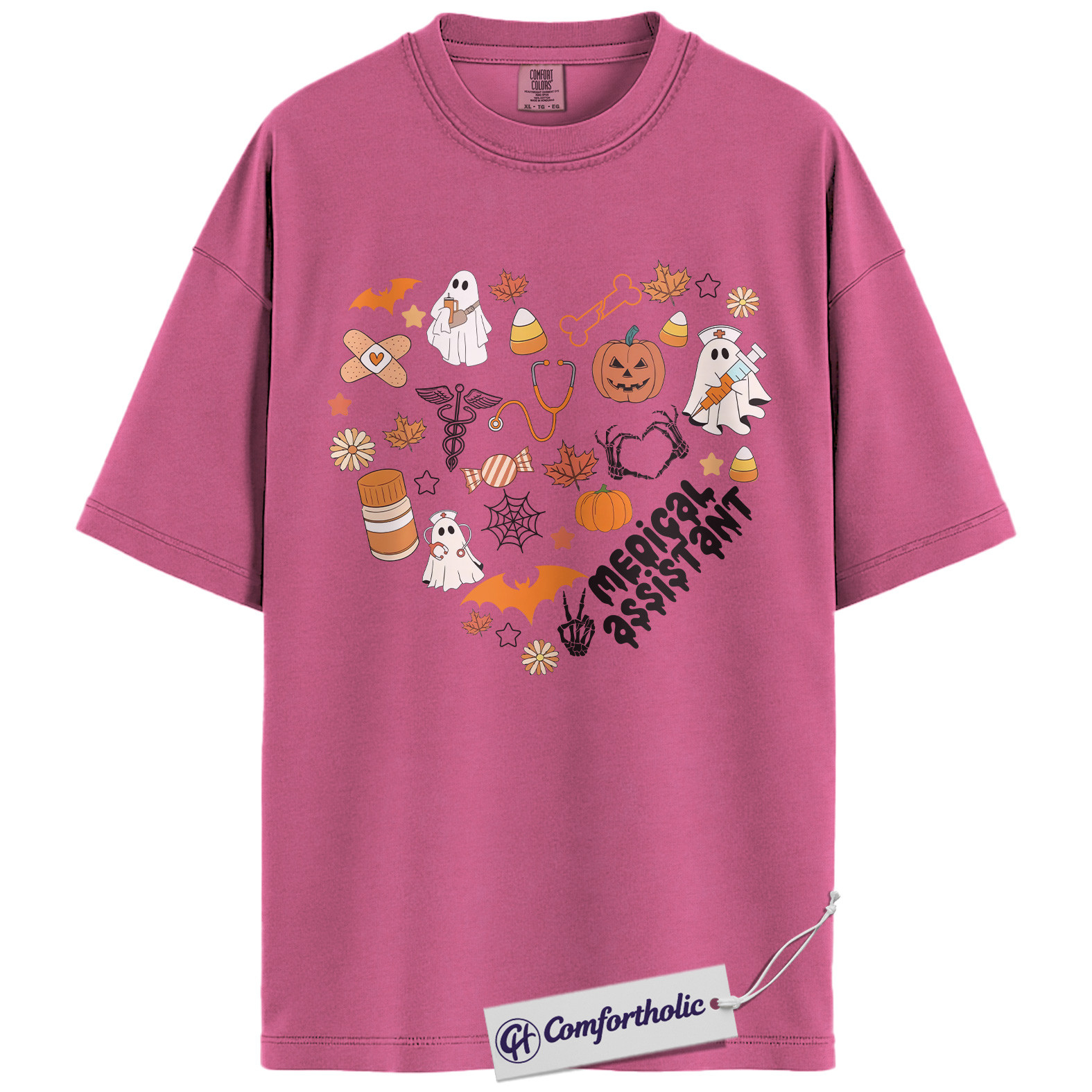 Halloween Medical Assistant Shirt, Cute Ghost Pumpkin MA T-Shirt, Spooky Healthcare Worker Graphic Tee, Funny Halloween Comfort Colors Shirt - Image 16