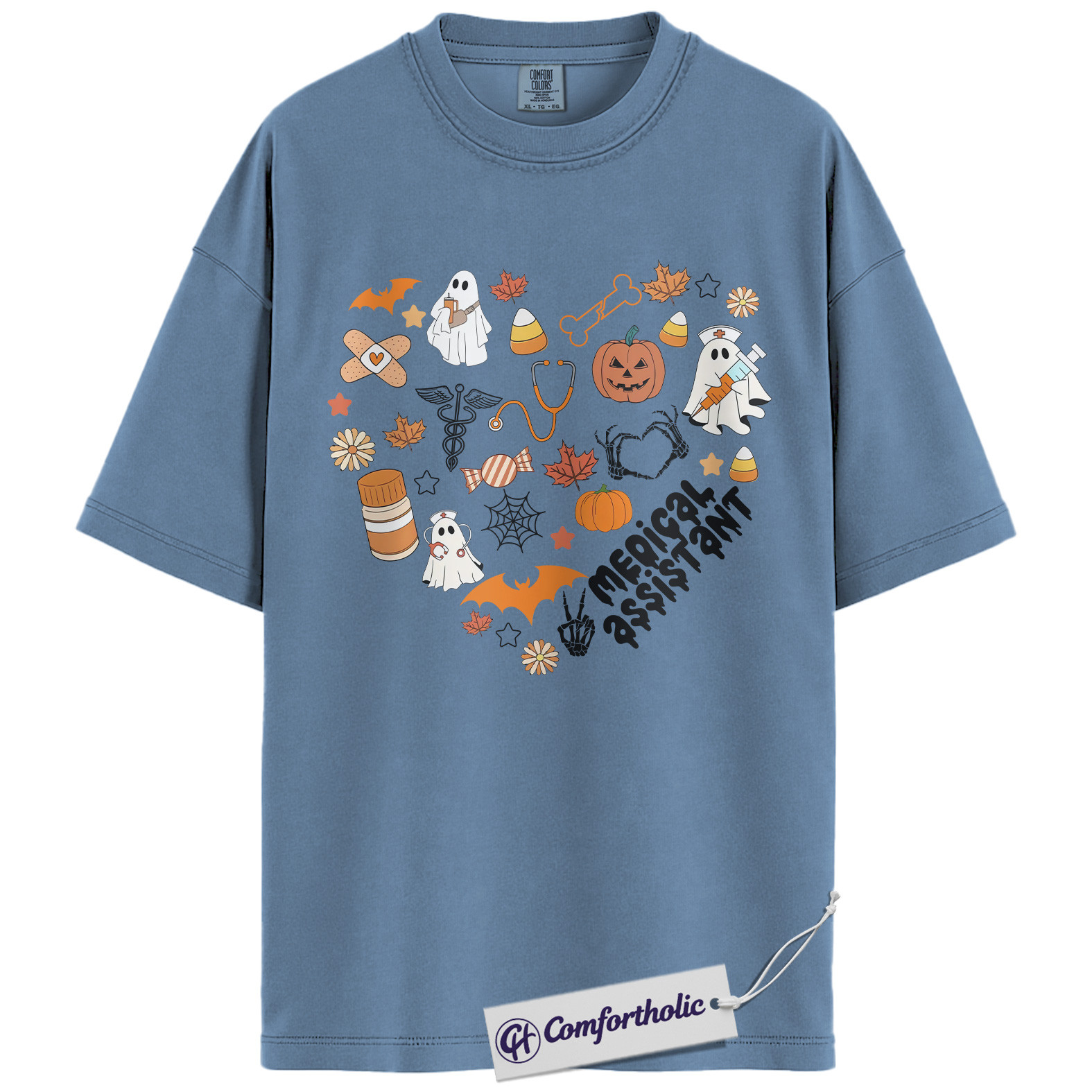 Halloween Medical Assistant Shirt, Cute Ghost Pumpkin MA T-Shirt, Spooky Healthcare Worker Graphic Tee, Funny Halloween Comfort Colors Shirt - Image 17