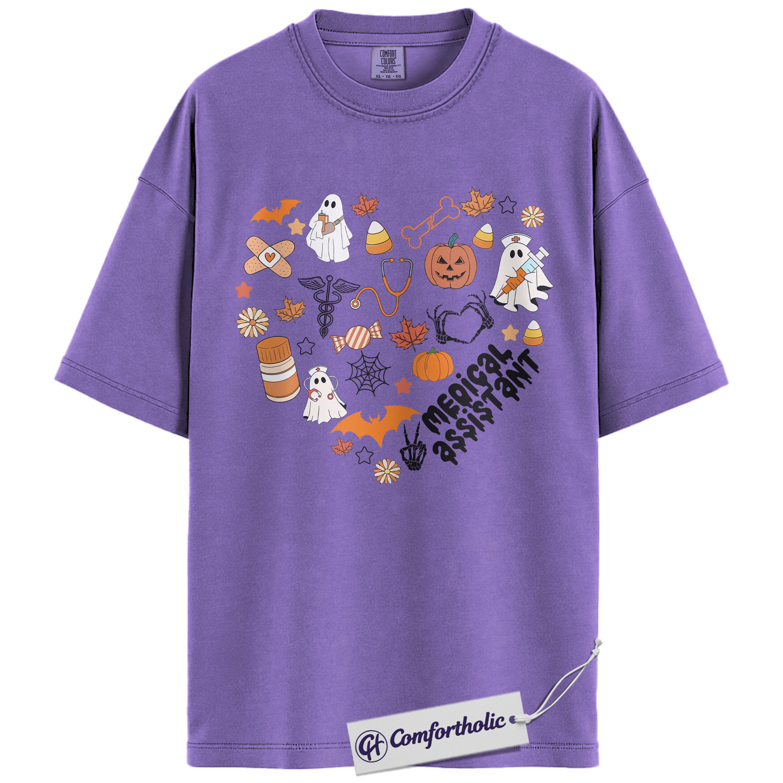 Halloween Medical Assistant Shirt, Cute Ghost Pumpkin MA T-Shirt, Spooky Healthcare Worker Graphic Tee, Funny Halloween Comfort Colors Shirt - Image 20
