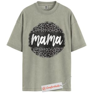 Mama Shirt, Leopard Print Graphic T-Shirt, Cute Mom Life Tee, Trendy Mother’s Day Gift, Family Comfort Colors Shirt