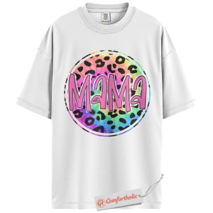 Alternative view of Leopard Print Mama Shirt, Cute Rainbow Graphic T-Shirt, Cute Mom Life Tee, Trendy Mother’s Day Gift, Family Comfort Colors Shirt