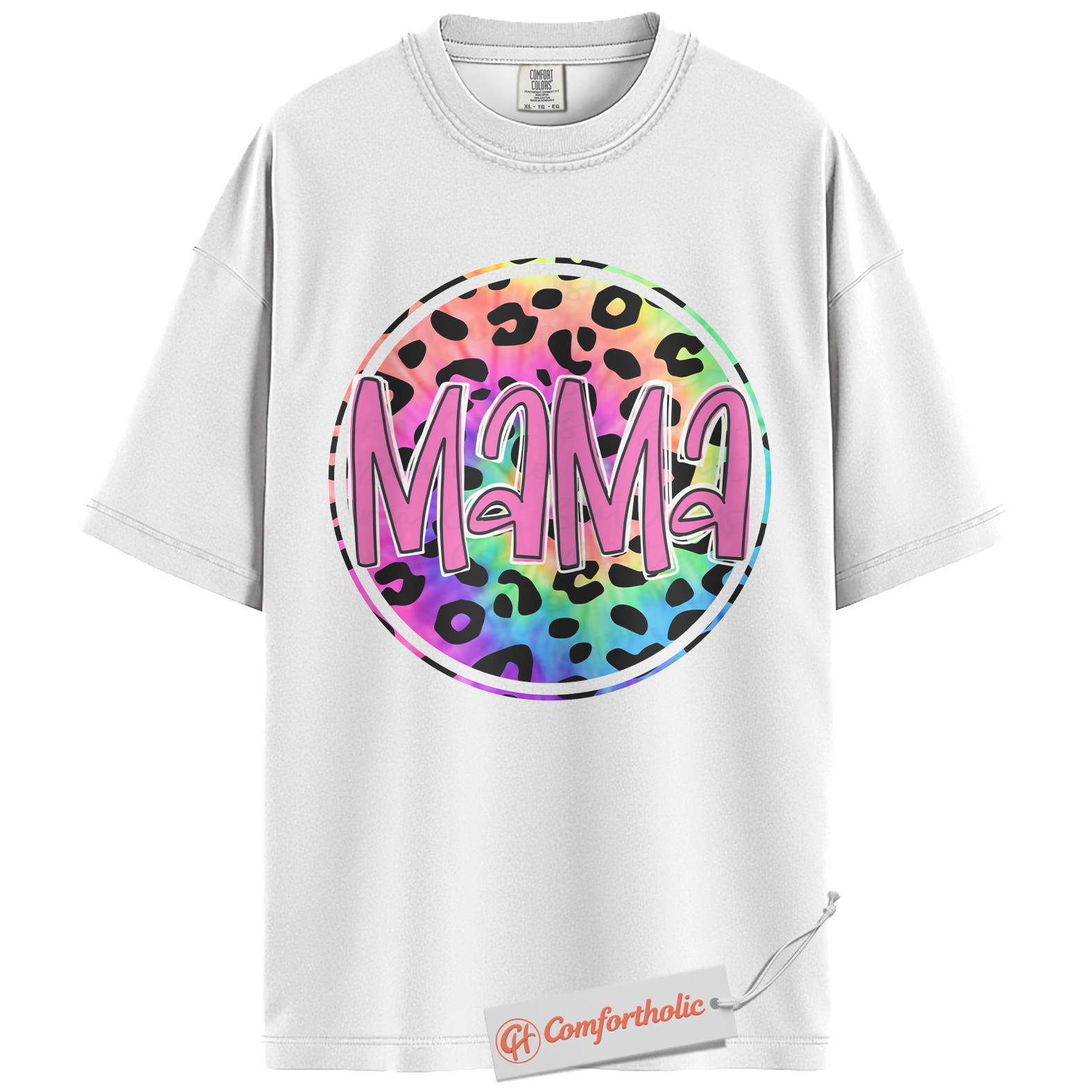 Leopard Print Mama Shirt, Cute Rainbow Graphic T-Shirt, Cute Mom Life Tee, Trendy Mother’s Day Gift, Family Comfort Colors Shirt - Image 2