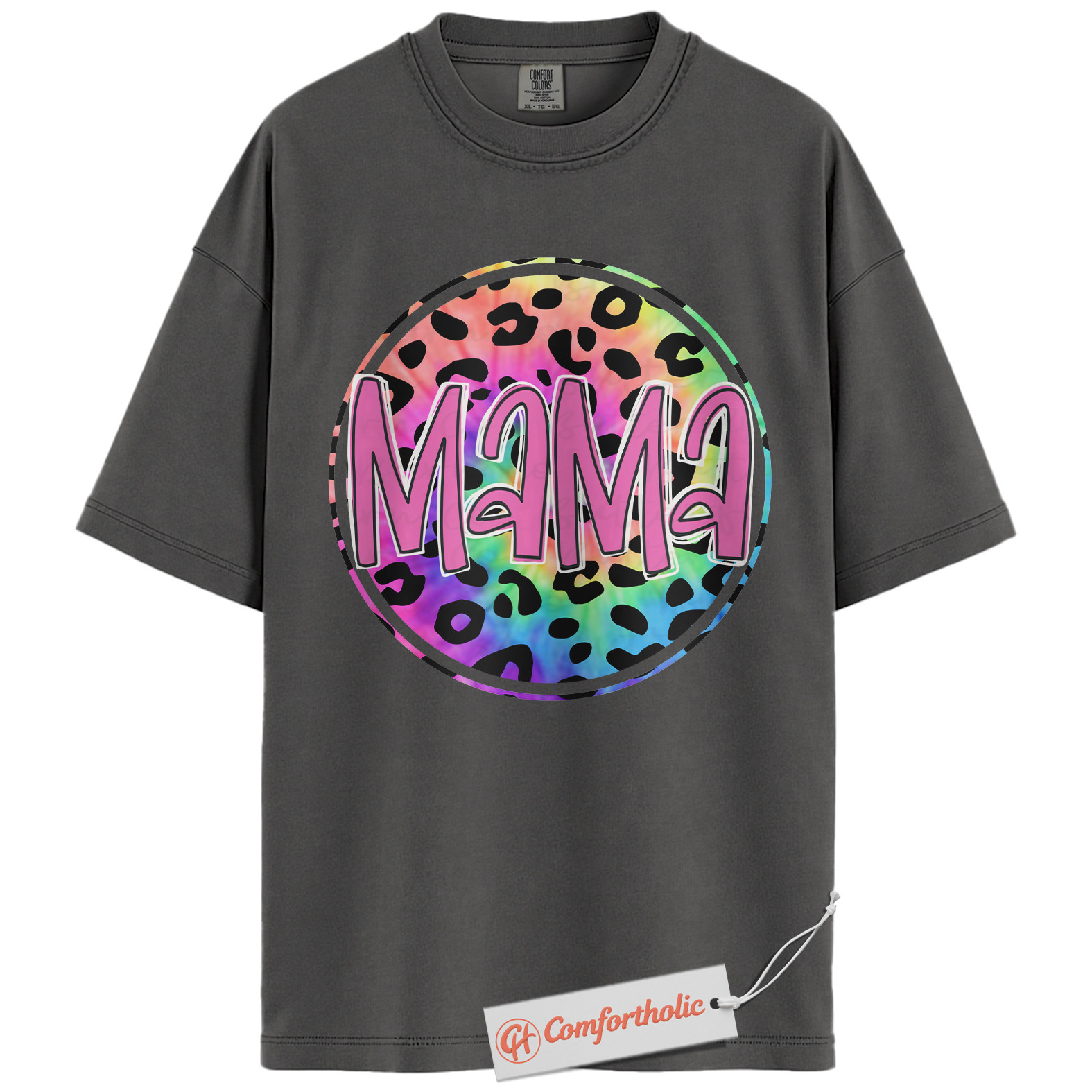 Leopard Print Mama Shirt, Cute Rainbow Graphic T-Shirt, Cute Mom Life Tee, Trendy Mother’s Day Gift, Family Comfort Colors Shirt - Image 4