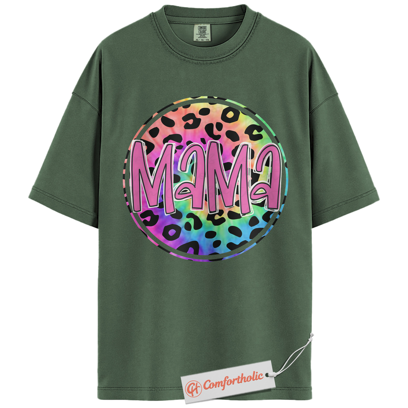 Leopard Print Mama Shirt, Cute Rainbow Graphic T-Shirt, Cute Mom Life Tee, Trendy Mother’s Day Gift, Family Comfort Colors Shirt - Image 6