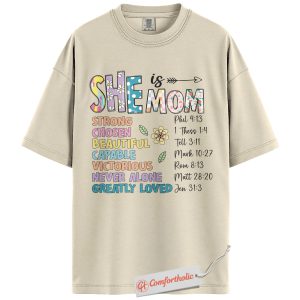 Alternative view of She is Mom Shirt, Bible Verse T-Shirt, Faith-Based Women’s Graphic Tee, Religious Mother’s Day Gift for Moms, Christian Comfort Colors Shirt