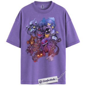 Gengar & Haunted Shirt, Ghost Type Pokemon Shirt, Spooky PKM Graphic Tee, Halloween Gift, Anime Comfort Colors T-Shirt