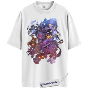 Alternative view of Gengar & Haunted Shirt, Ghost Type Pokemon Shirt, Spooky PKM Graphic Tee, Halloween Gift, Anime Comfort Colors T-Shirt