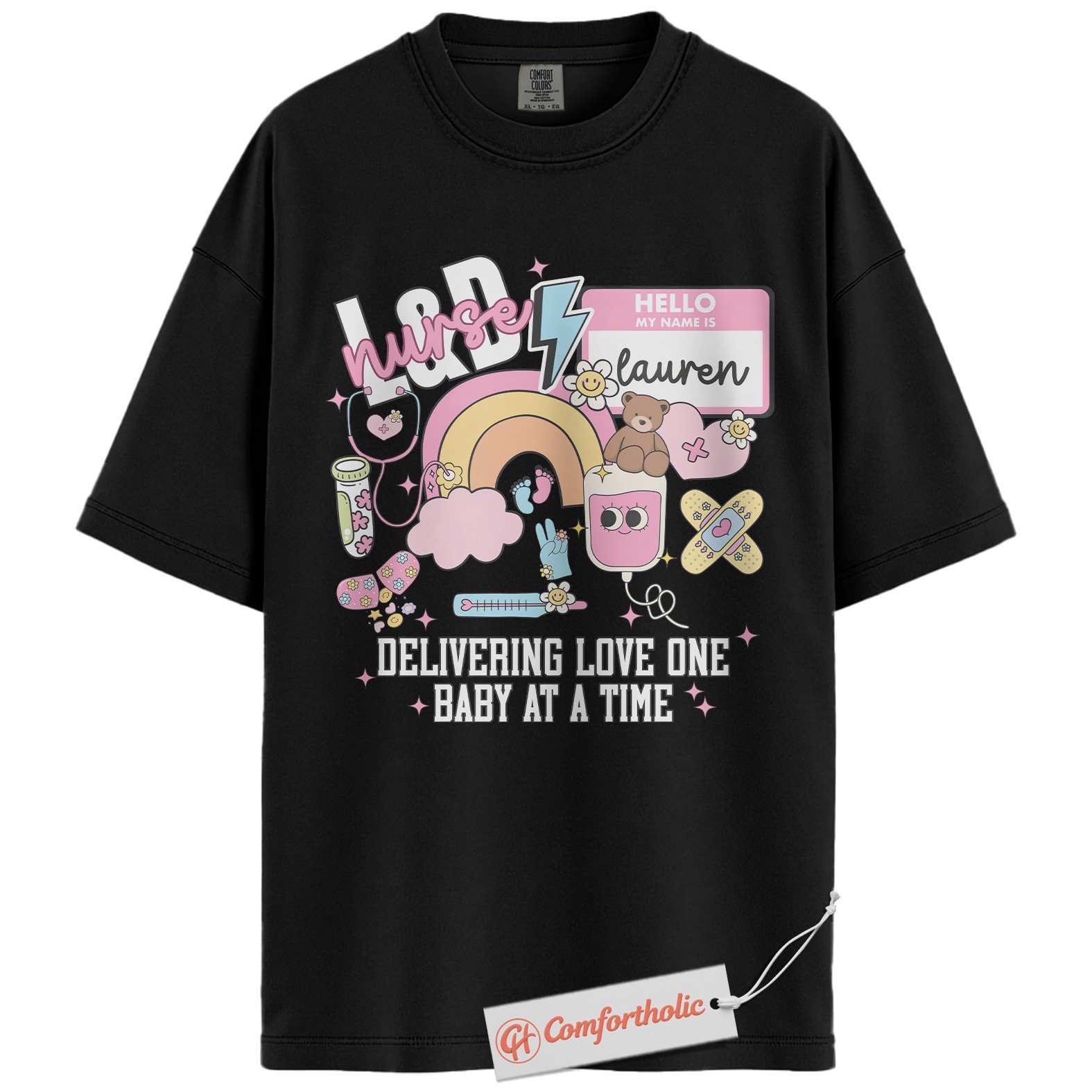 Personalized L&D Nurse Shirt, Delivering Love One Baby at a Time T-Shirt, Cute Labor & Delivery Nurse Graphic Tee, Maternity Nurse Appreciation Comfort Colors Shirt - Image 3