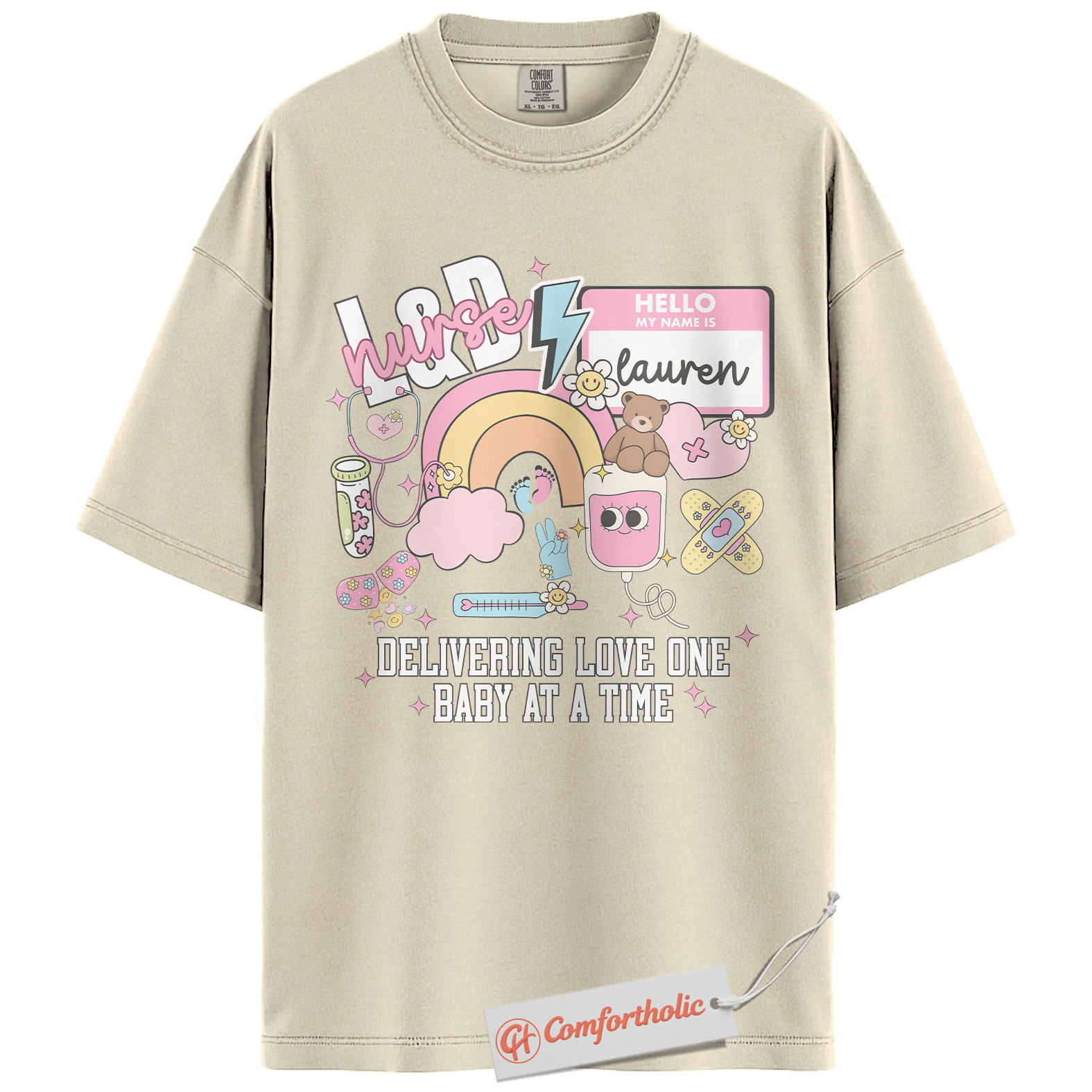 Personalized L&D Nurse Shirt, Delivering Love One Baby at a Time T-Shirt, Cute Labor & Delivery Nurse Graphic Tee, Maternity Nurse Appreciation Comfort Colors Shirt - Image 5