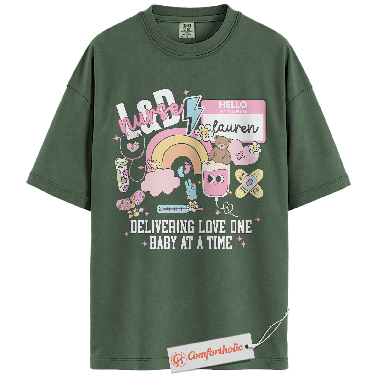 Personalized L&D Nurse Shirt, Delivering Love One Baby at a Time T-Shirt, Cute Labor & Delivery Nurse Graphic Tee, Maternity Nurse Appreciation Comfort Colors Shirt - Image 6