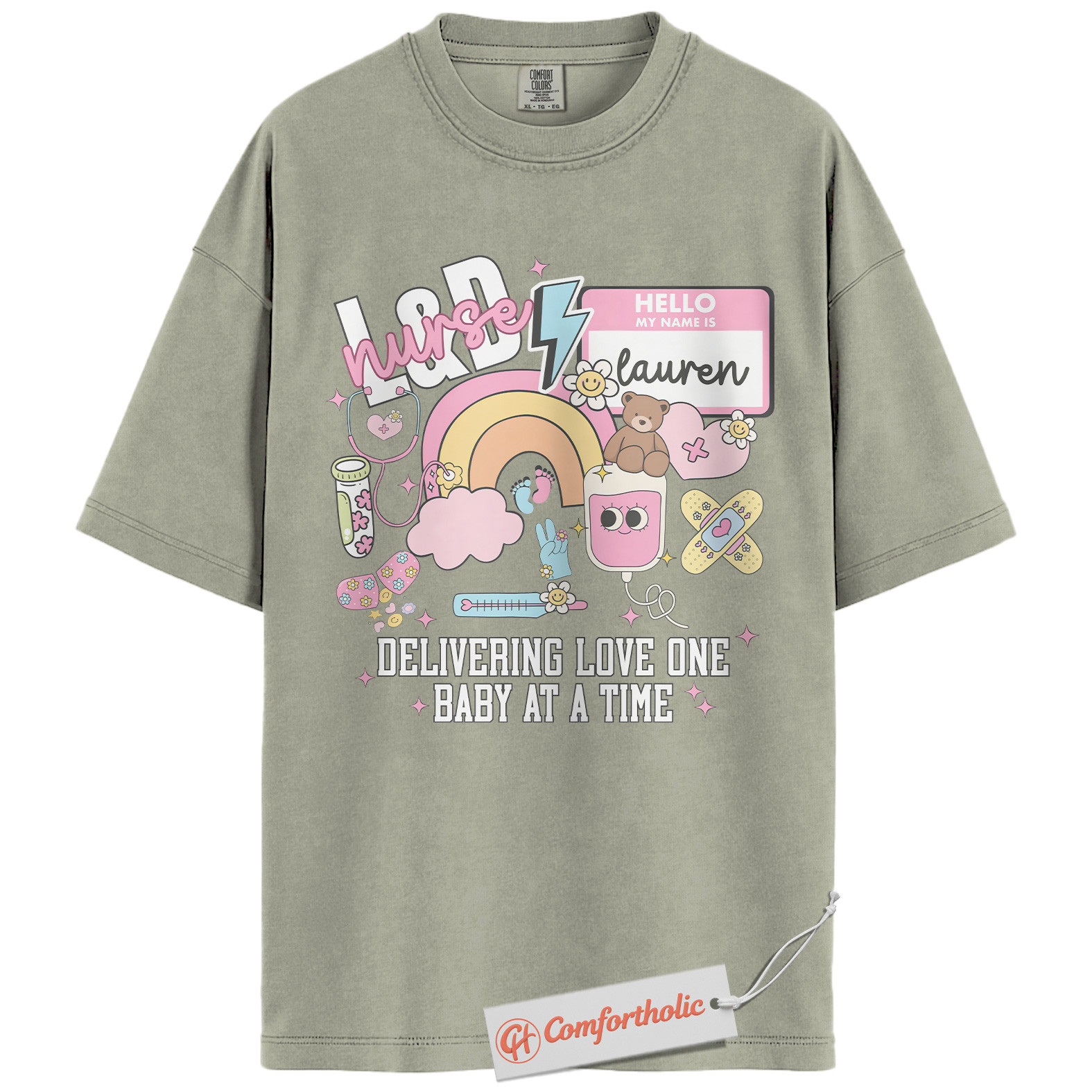 Personalized L&D Nurse Shirt, Delivering Love One Baby at a Time T-Shirt, Cute Labor & Delivery Nurse Graphic Tee, Maternity Nurse Appreciation Comfort Colors Shirt - Image 7