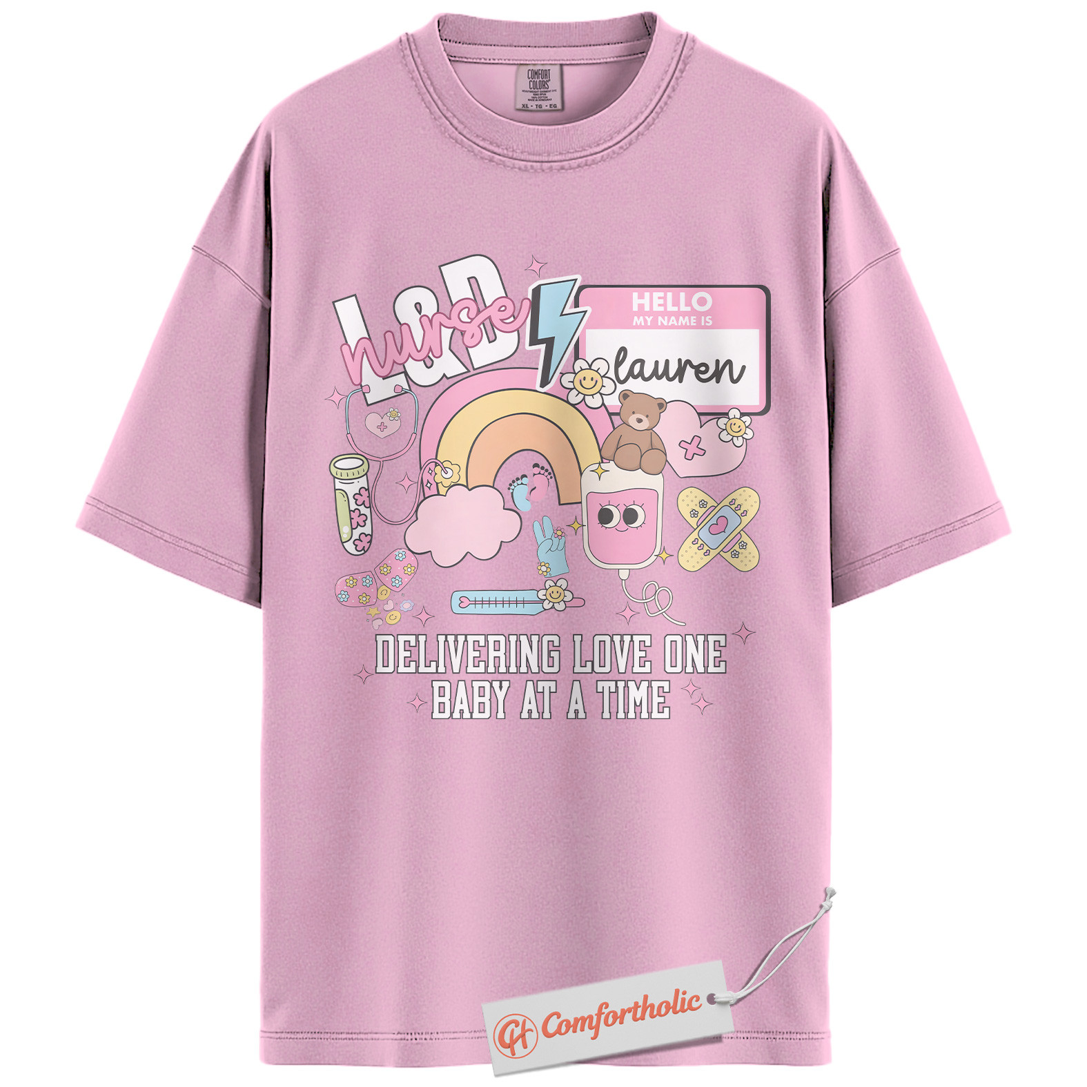 Personalized L&D Nurse Shirt, Delivering Love One Baby at a Time T-Shirt, Cute Labor & Delivery Nurse Graphic Tee, Maternity Nurse Appreciation Comfort Colors Shirt - Image 9