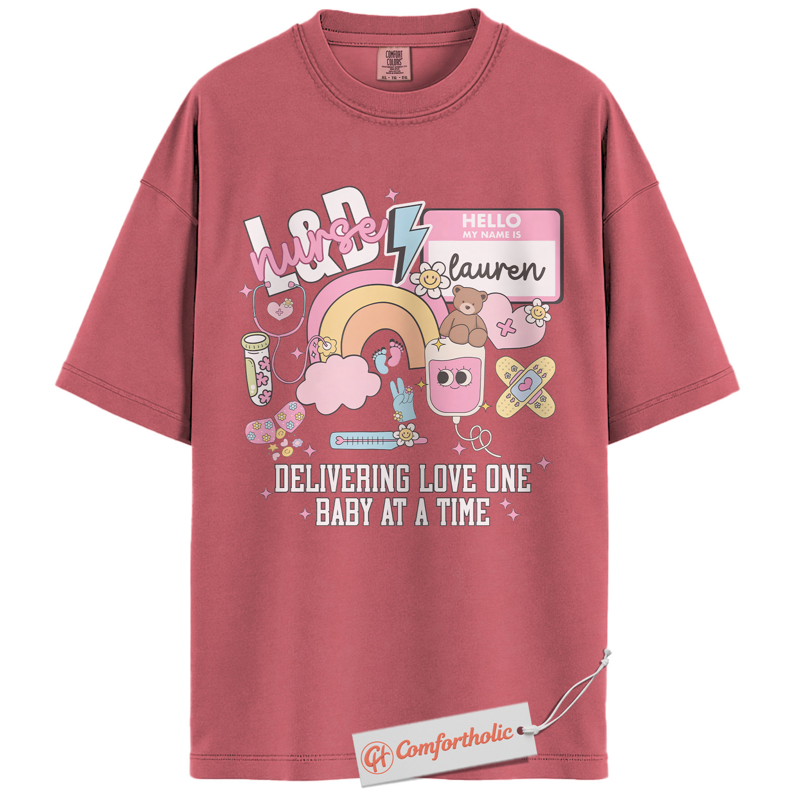 Personalized L&D Nurse Shirt, Delivering Love One Baby at a Time T-Shirt, Cute Labor & Delivery Nurse Graphic Tee, Maternity Nurse Appreciation Comfort Colors Shirt - Image 10