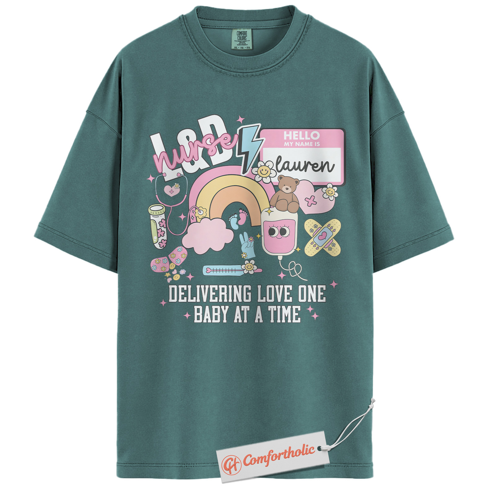 Personalized L&D Nurse Shirt, Delivering Love One Baby at a Time T-Shirt, Cute Labor & Delivery Nurse Graphic Tee, Maternity Nurse Appreciation Comfort Colors Shirt - Image 12