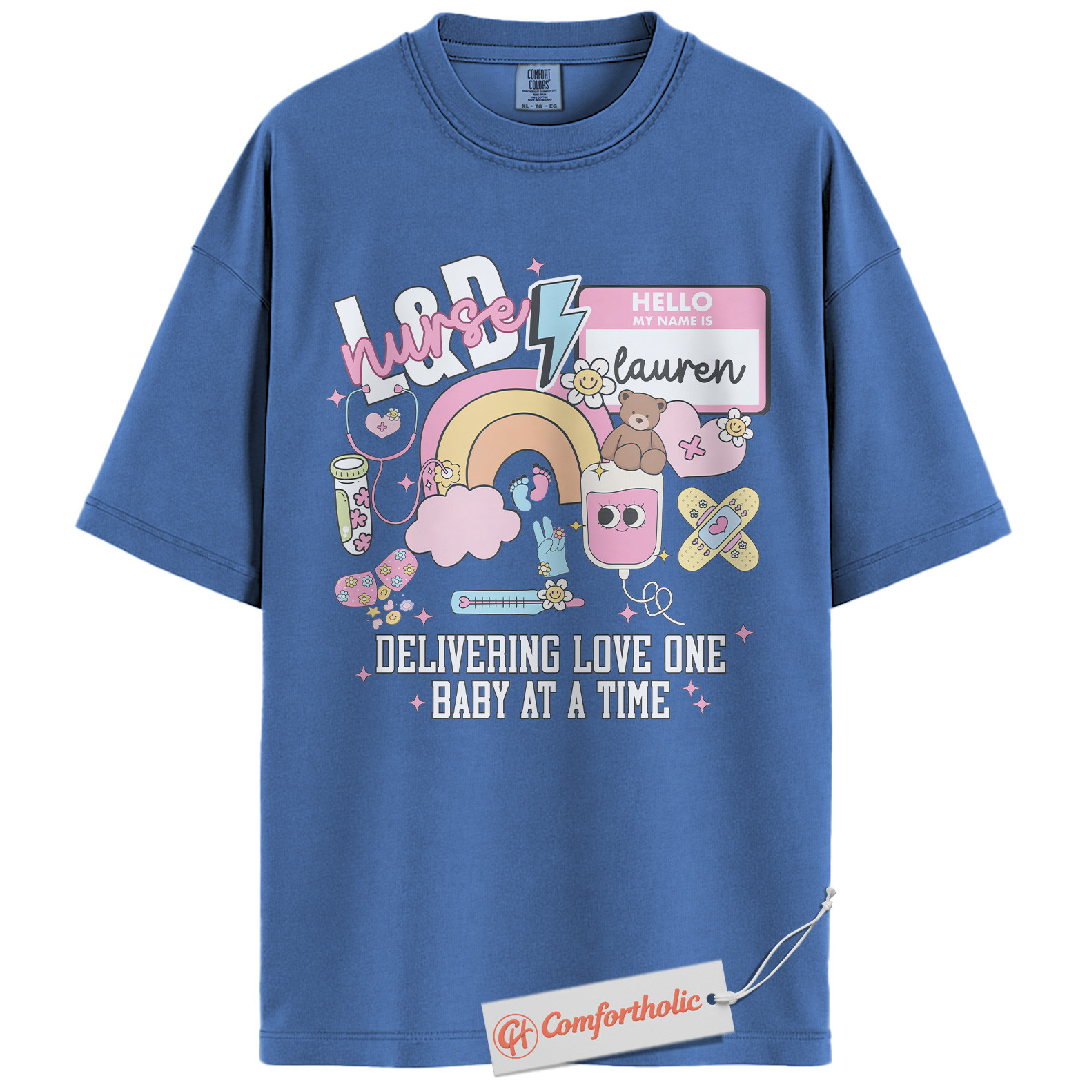 Personalized L&D Nurse Shirt, Delivering Love One Baby at a Time T-Shirt, Cute Labor & Delivery Nurse Graphic Tee, Maternity Nurse Appreciation Comfort Colors Shirt - Image 13