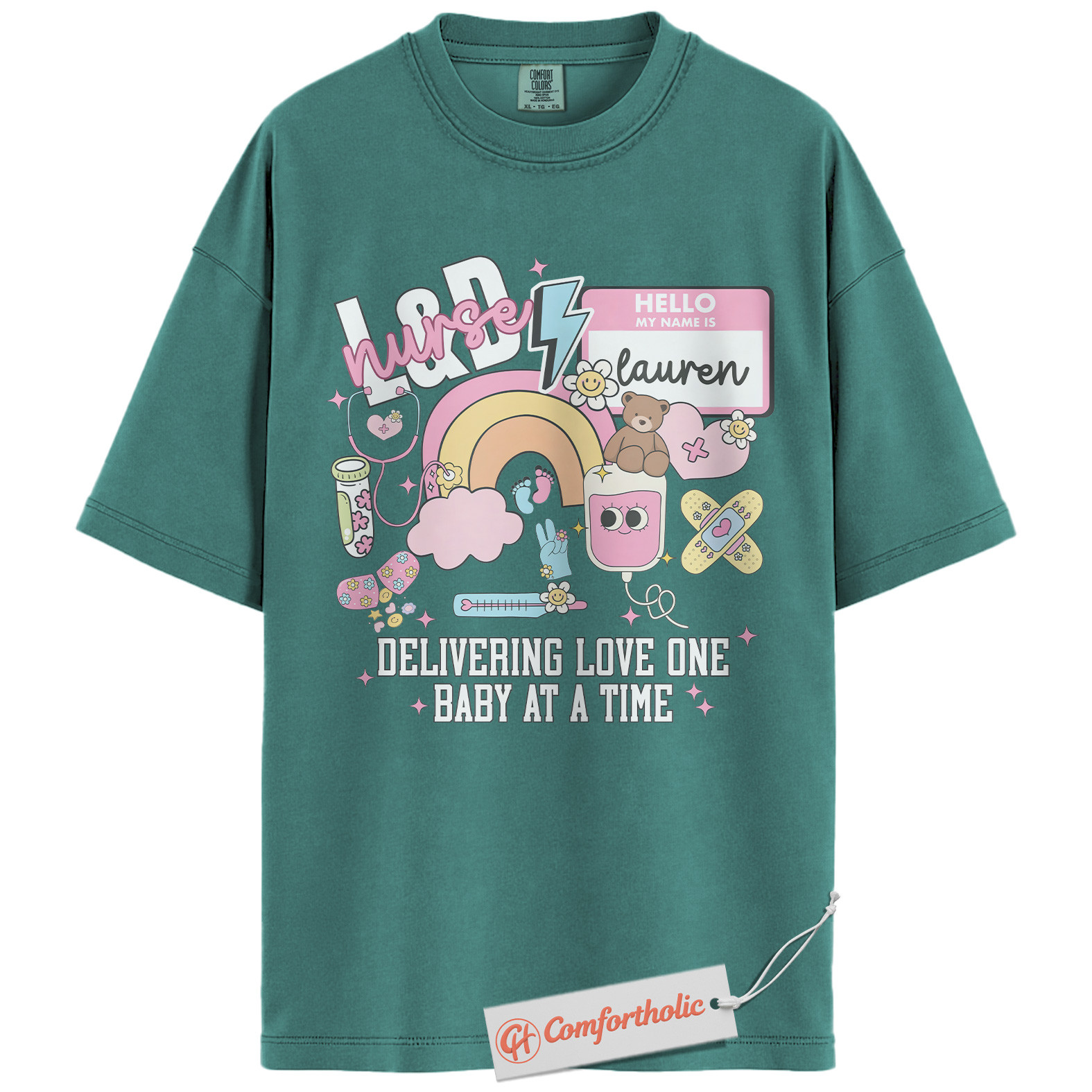 Personalized L&D Nurse Shirt, Delivering Love One Baby at a Time T-Shirt, Cute Labor & Delivery Nurse Graphic Tee, Maternity Nurse Appreciation Comfort Colors Shirt - Image 14