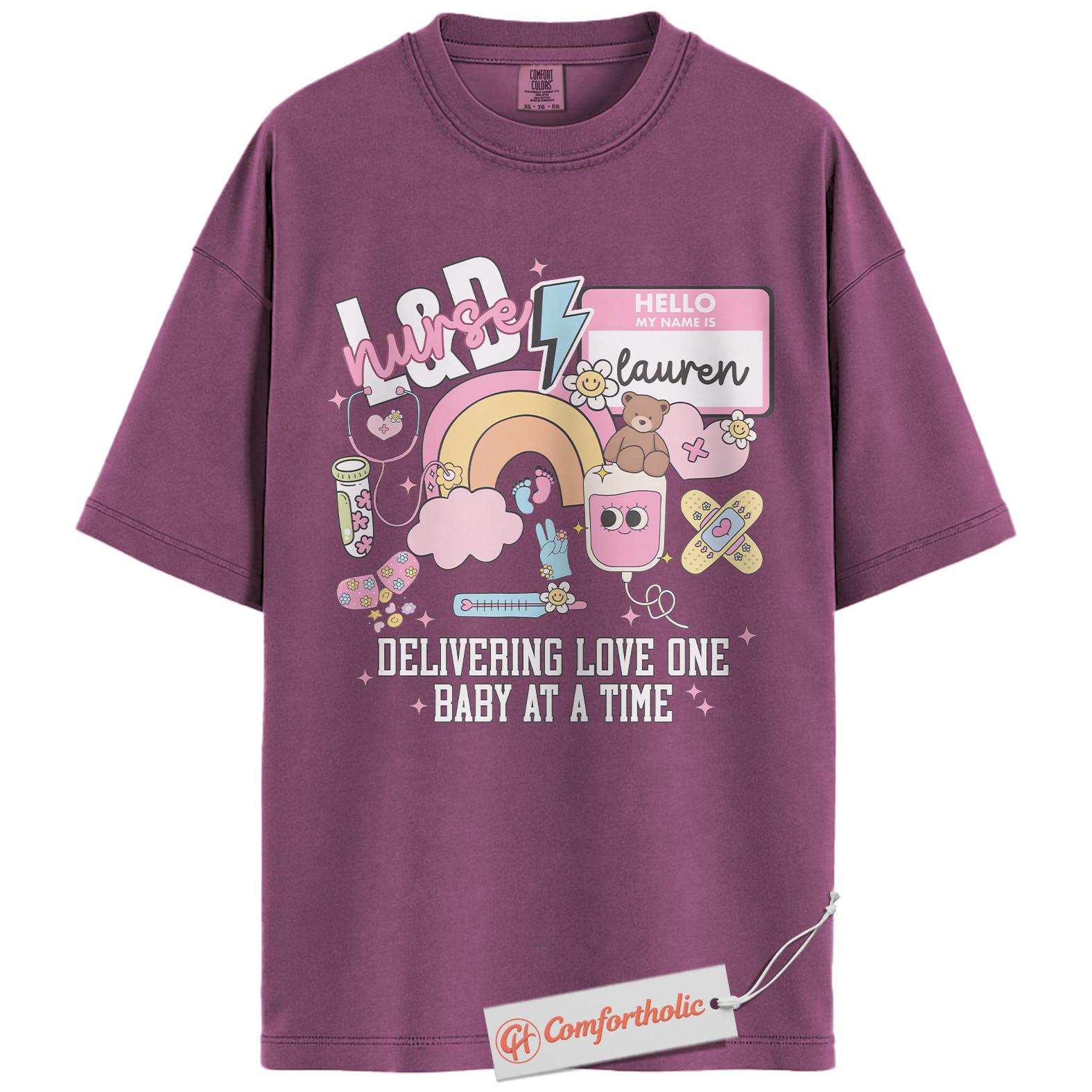 Personalized L&D Nurse Shirt, Delivering Love One Baby at a Time T-Shirt, Cute Labor & Delivery Nurse Graphic Tee, Maternity Nurse Appreciation Comfort Colors Shirt - Image 16