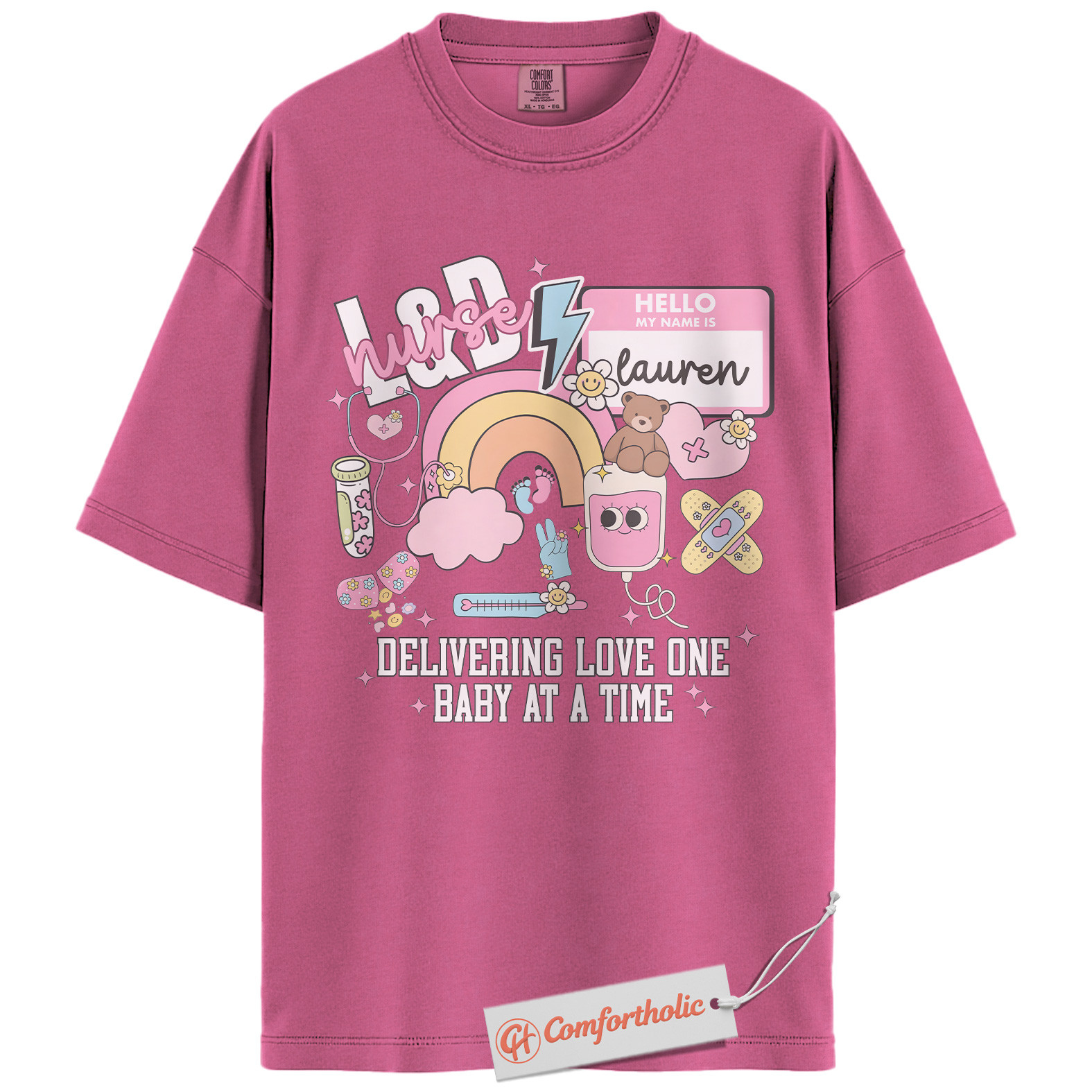Personalized L&D Nurse Shirt, Delivering Love One Baby at a Time T-Shirt, Cute Labor & Delivery Nurse Graphic Tee, Maternity Nurse Appreciation Comfort Colors Shirt - Image 17