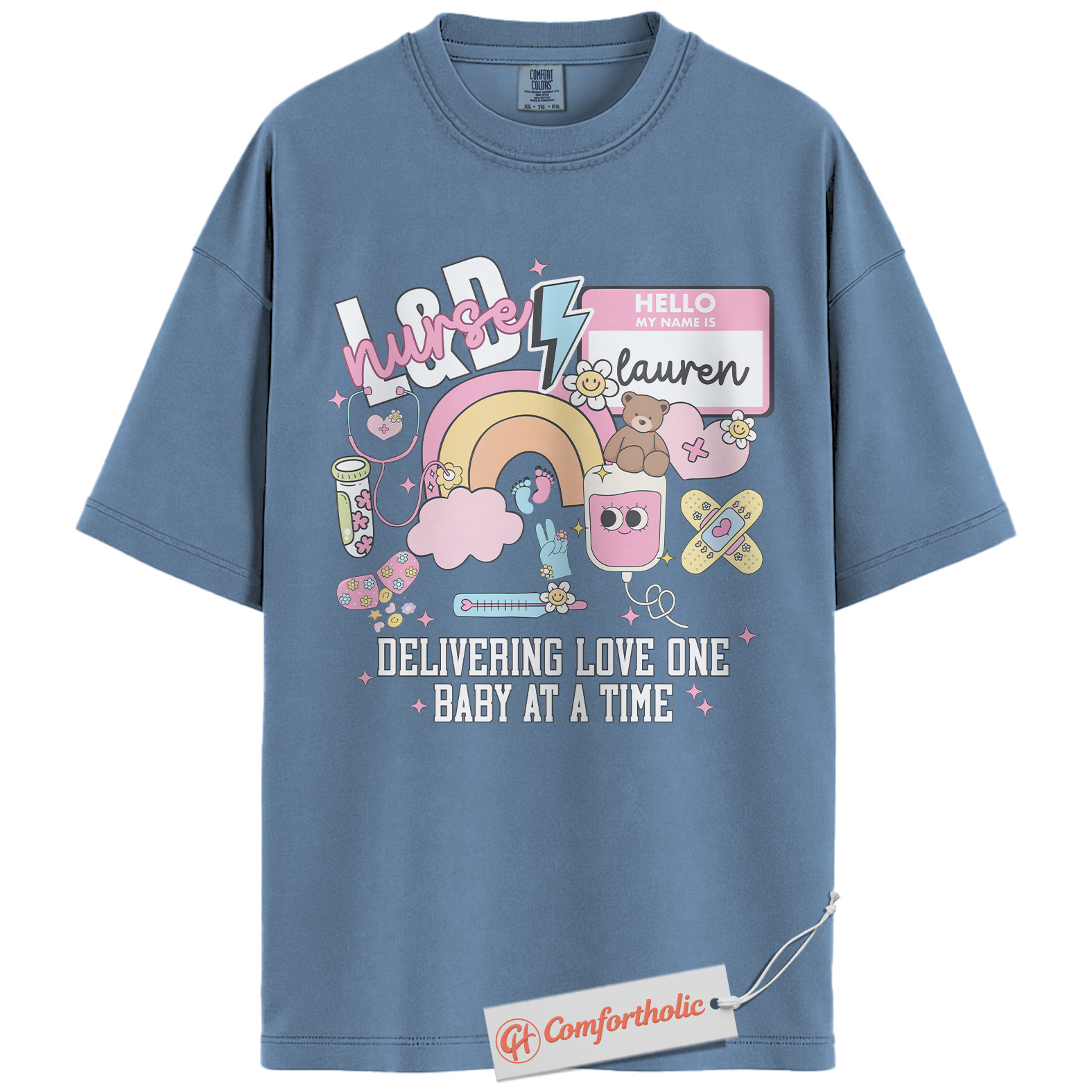 Personalized L&D Nurse Shirt, Delivering Love One Baby at a Time T-Shirt, Cute Labor & Delivery Nurse Graphic Tee, Maternity Nurse Appreciation Comfort Colors Shirt - Image 18