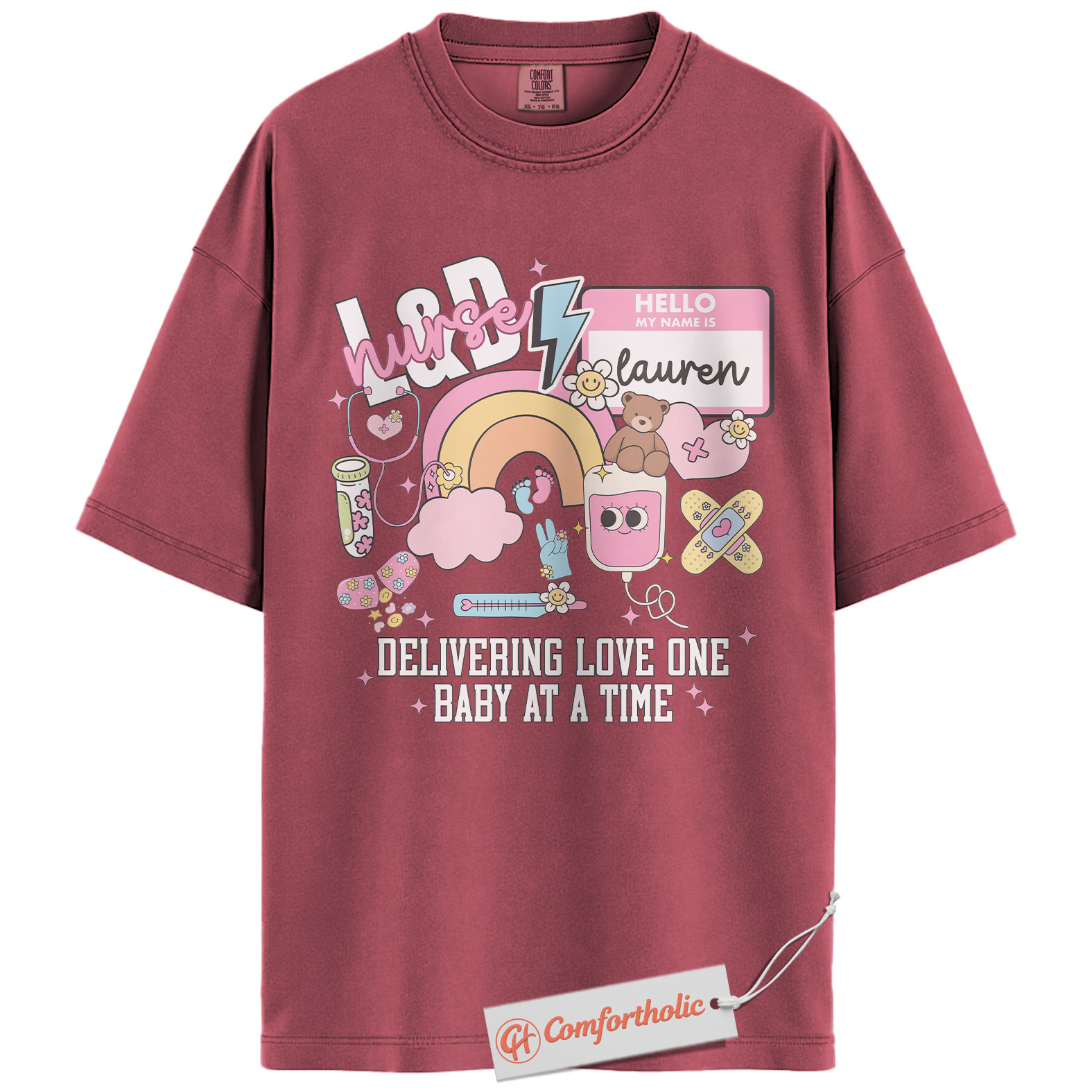 Personalized L&D Nurse Shirt, Delivering Love One Baby at a Time T-Shirt, Cute Labor & Delivery Nurse Graphic Tee, Maternity Nurse Appreciation Comfort Colors Shirt - Image 19