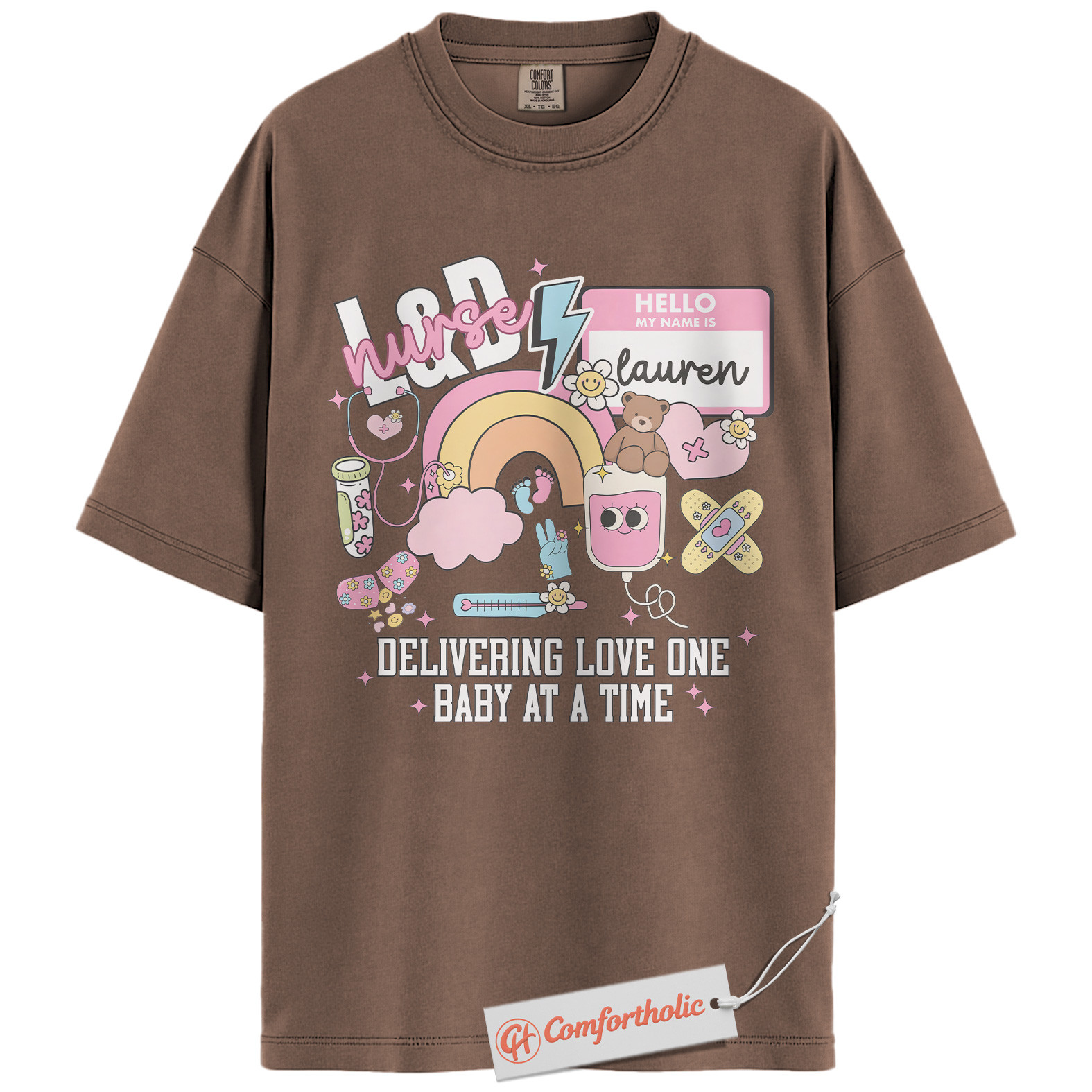 Personalized L&D Nurse Shirt, Delivering Love One Baby at a Time T-Shirt, Cute Labor & Delivery Nurse Graphic Tee, Maternity Nurse Appreciation Comfort Colors Shirt - Image 20