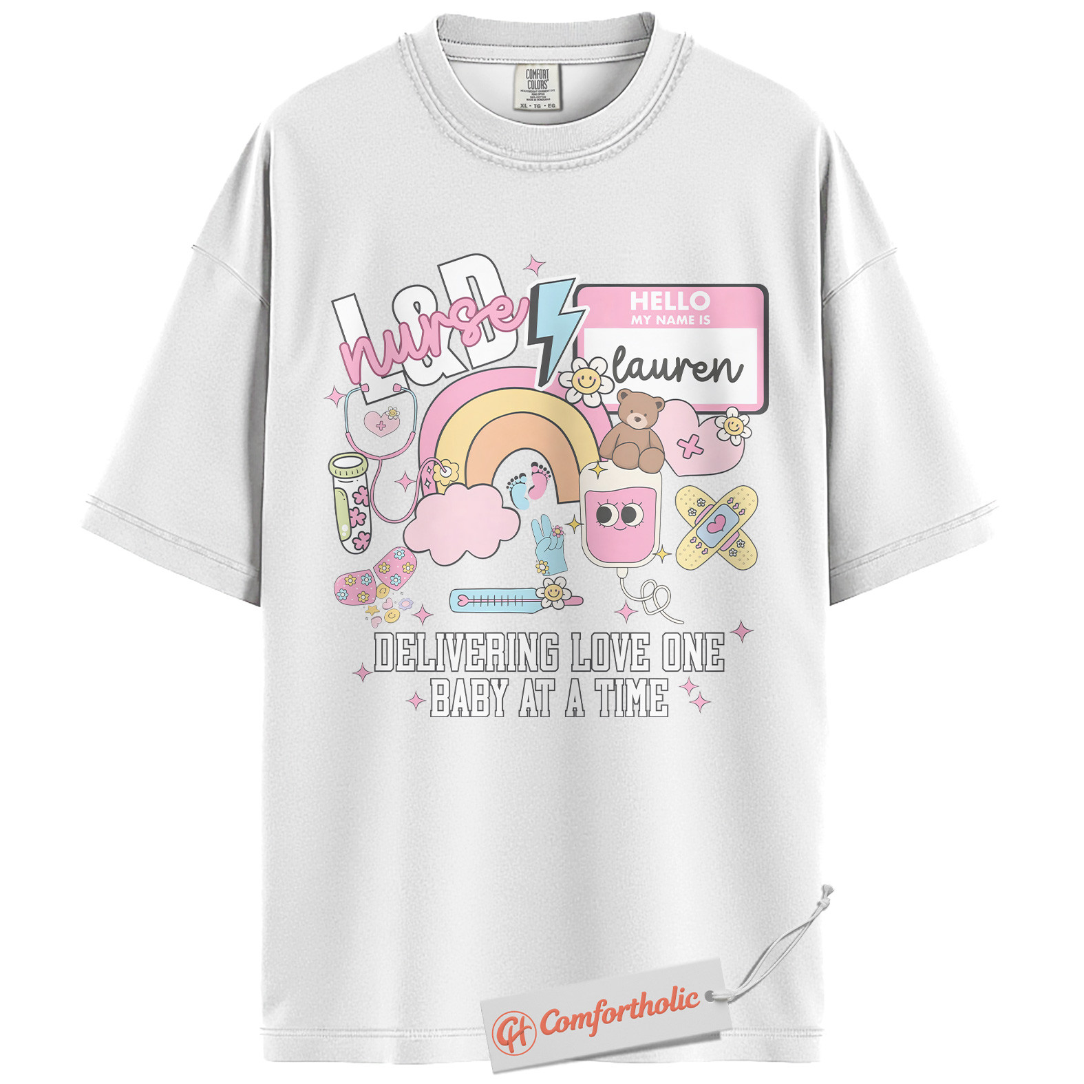 Personalized L&D Nurse Shirt, Delivering Love One Baby at a Time T-Shirt, Cute Labor & Delivery Nurse Graphic Tee, Maternity Nurse Appreciation Comfort Colors Shirt - Image 2