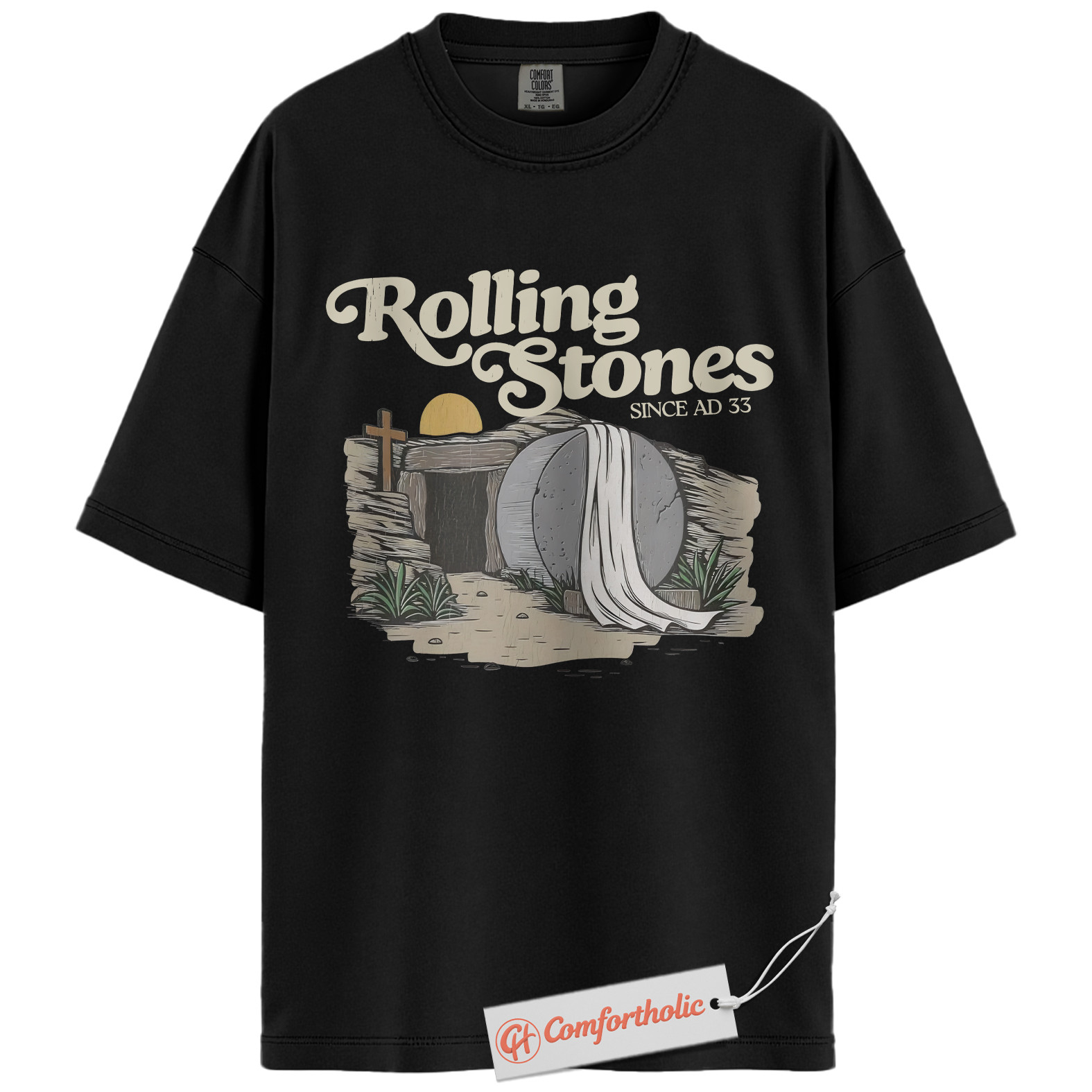 Rolling Stones AD 33 Shirt, Funny Christian Easter T-Shirt, Resurrection Bible Verse Graphic Tee, Faith-Based Comfort Colors Shirt - Image 5