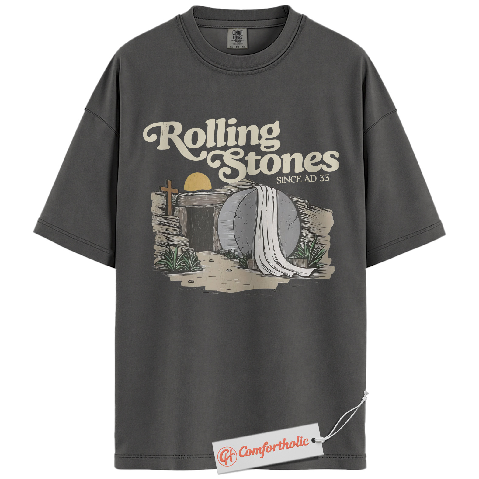 Rolling Stones AD 33 Shirt, Funny Christian Easter T-Shirt, Resurrection Bible Verse Graphic Tee, Faith-Based Comfort Colors Shirt - Image 2