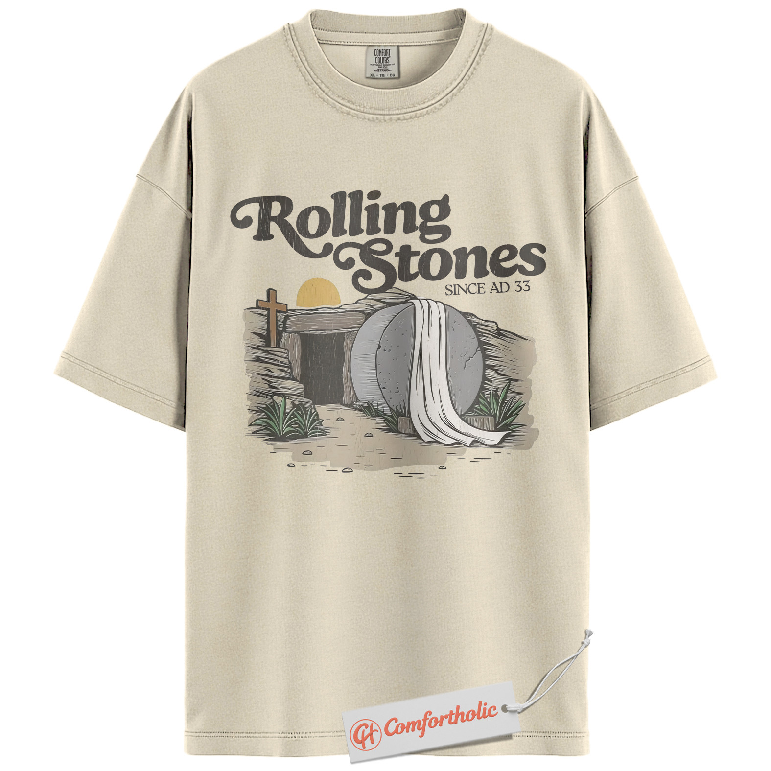 Rolling Stones AD 33 Shirt, Funny Christian Easter T-Shirt, Resurrection Bible Verse Graphic Tee, Faith-Based Comfort Colors Shirt