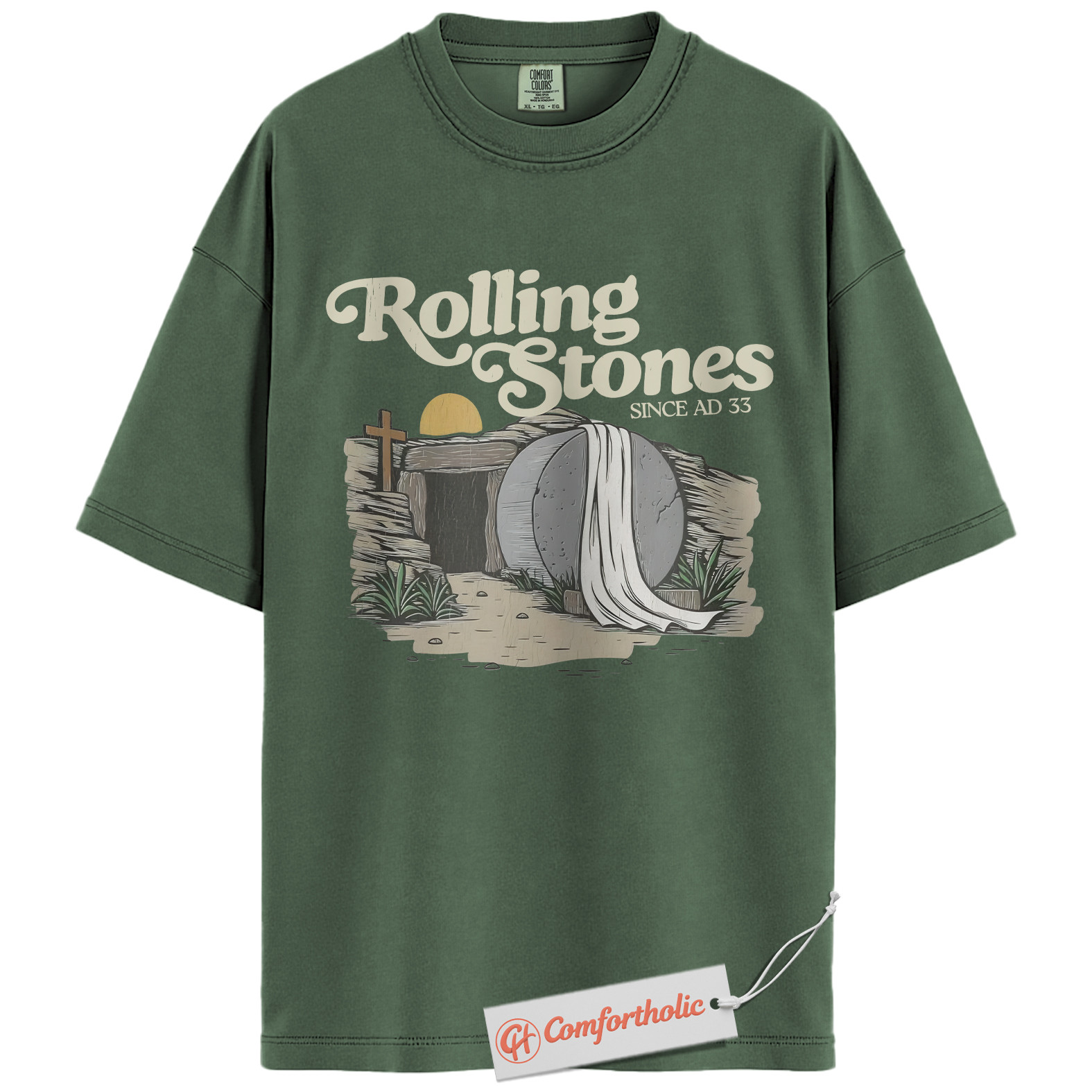 Rolling Stones AD 33 Shirt, Funny Christian Easter T-Shirt, Resurrection Bible Verse Graphic Tee, Faith-Based Comfort Colors Shirt - Image 6