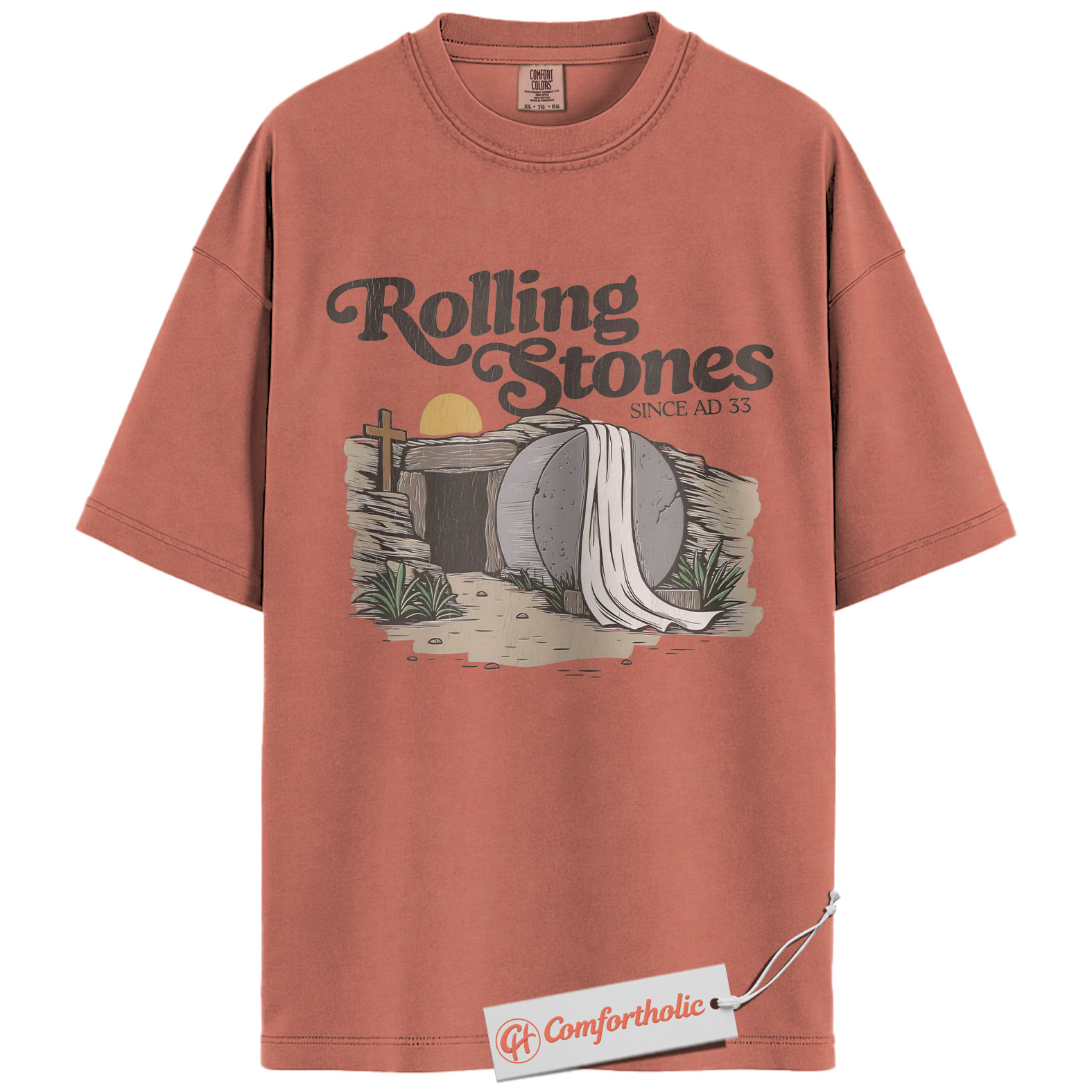 Rolling Stones AD 33 Shirt, Funny Christian Easter T-Shirt, Resurrection Bible Verse Graphic Tee, Faith-Based Comfort Colors Shirt - Image 8