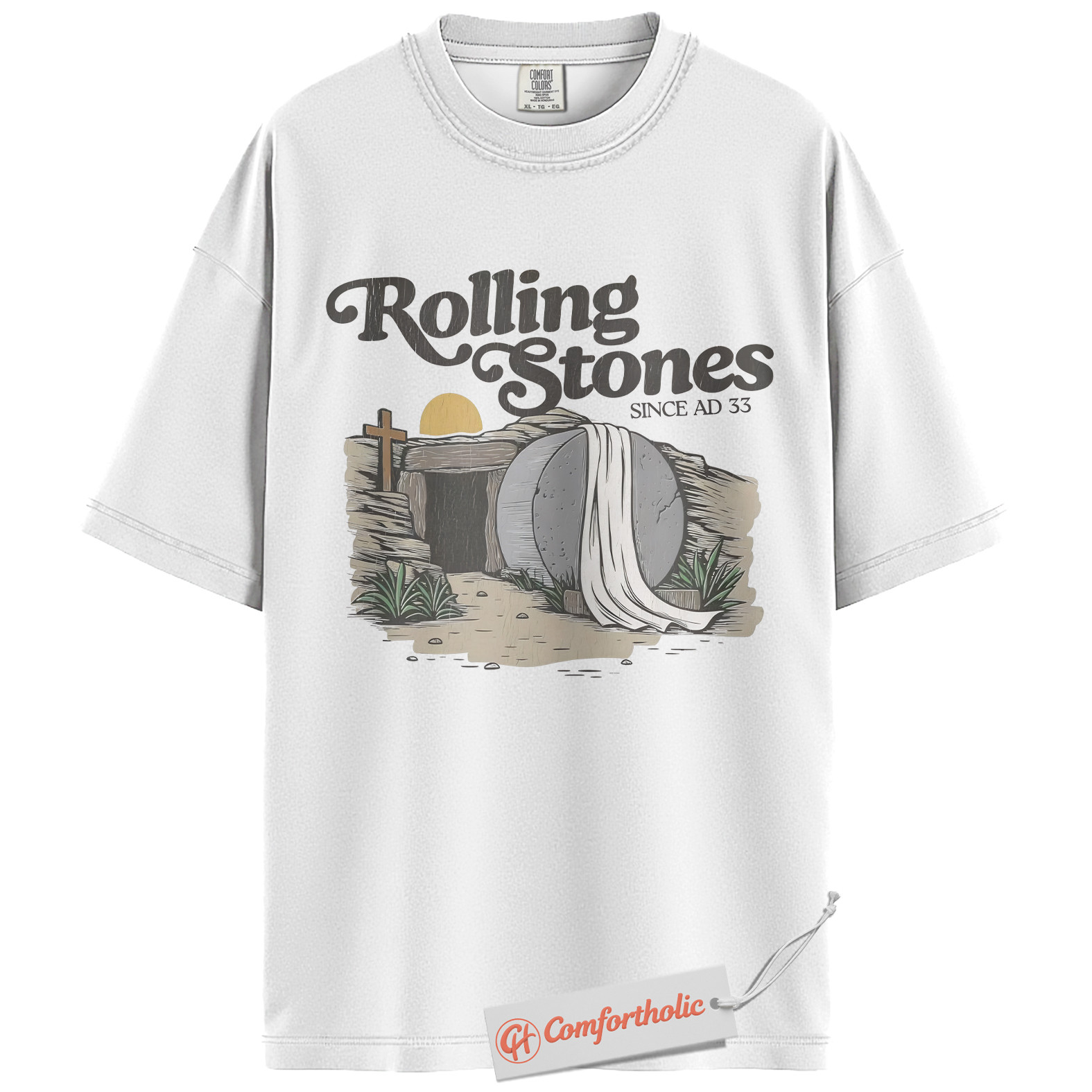Rolling Stones AD 33 Shirt, Funny Christian Easter T-Shirt, Resurrection Bible Verse Graphic Tee, Faith-Based Comfort Colors Shirt - Image 4